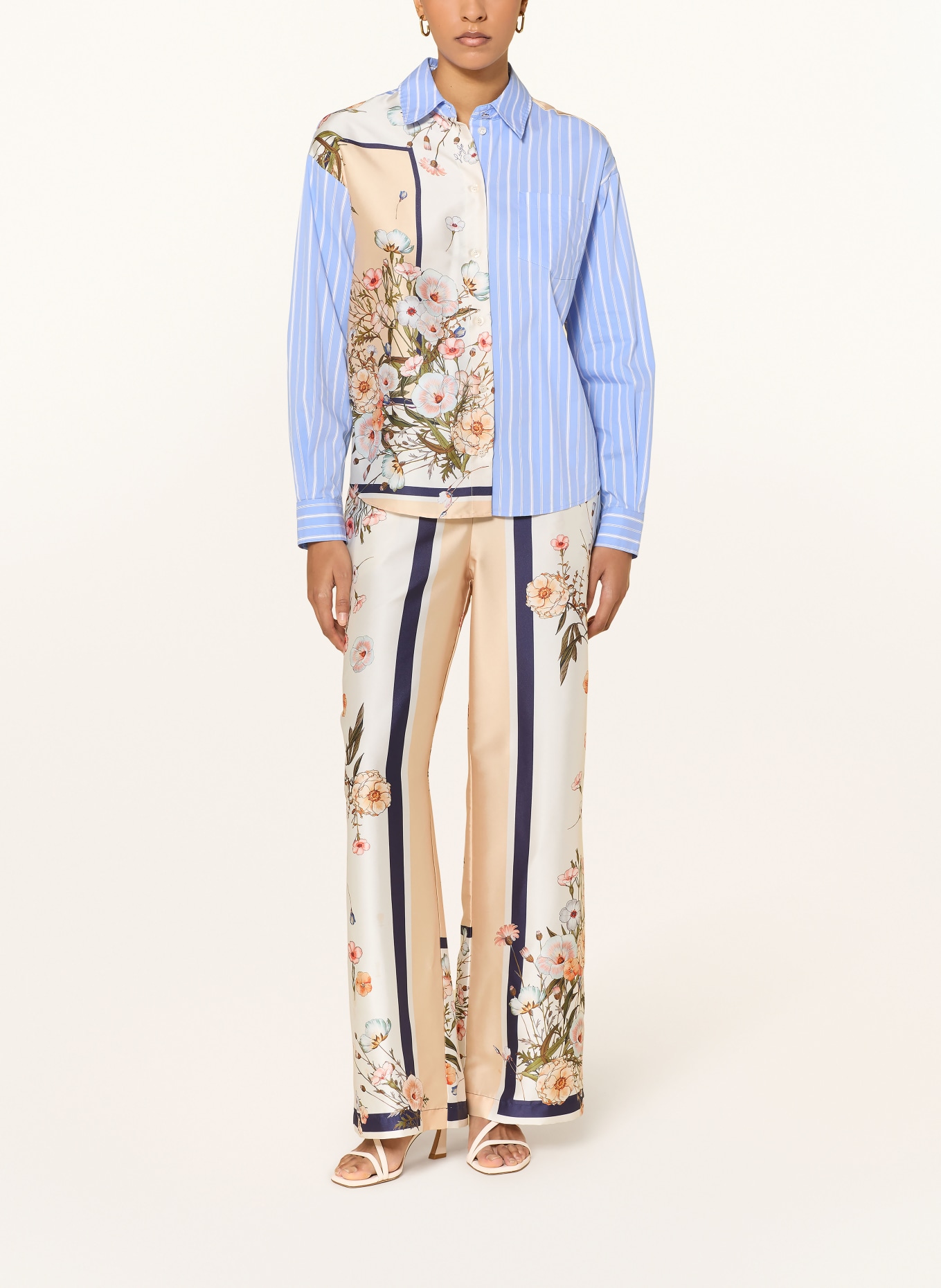 LIU JO Blůza z kombinace materiálů: TMAVĚ MODRÁ / KRÉMOVÁ / TMAVĚ ORANŽOVÁ