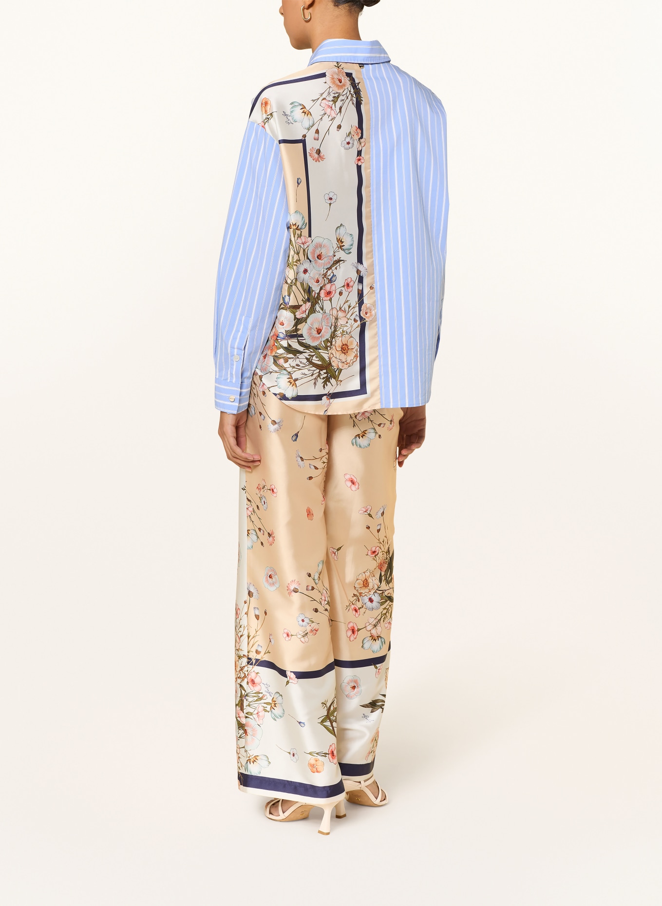 LIU JO Blůza z kombinace materiálů: TMAVĚ MODRÁ / KRÉMOVÁ / TMAVĚ ORANŽOVÁ