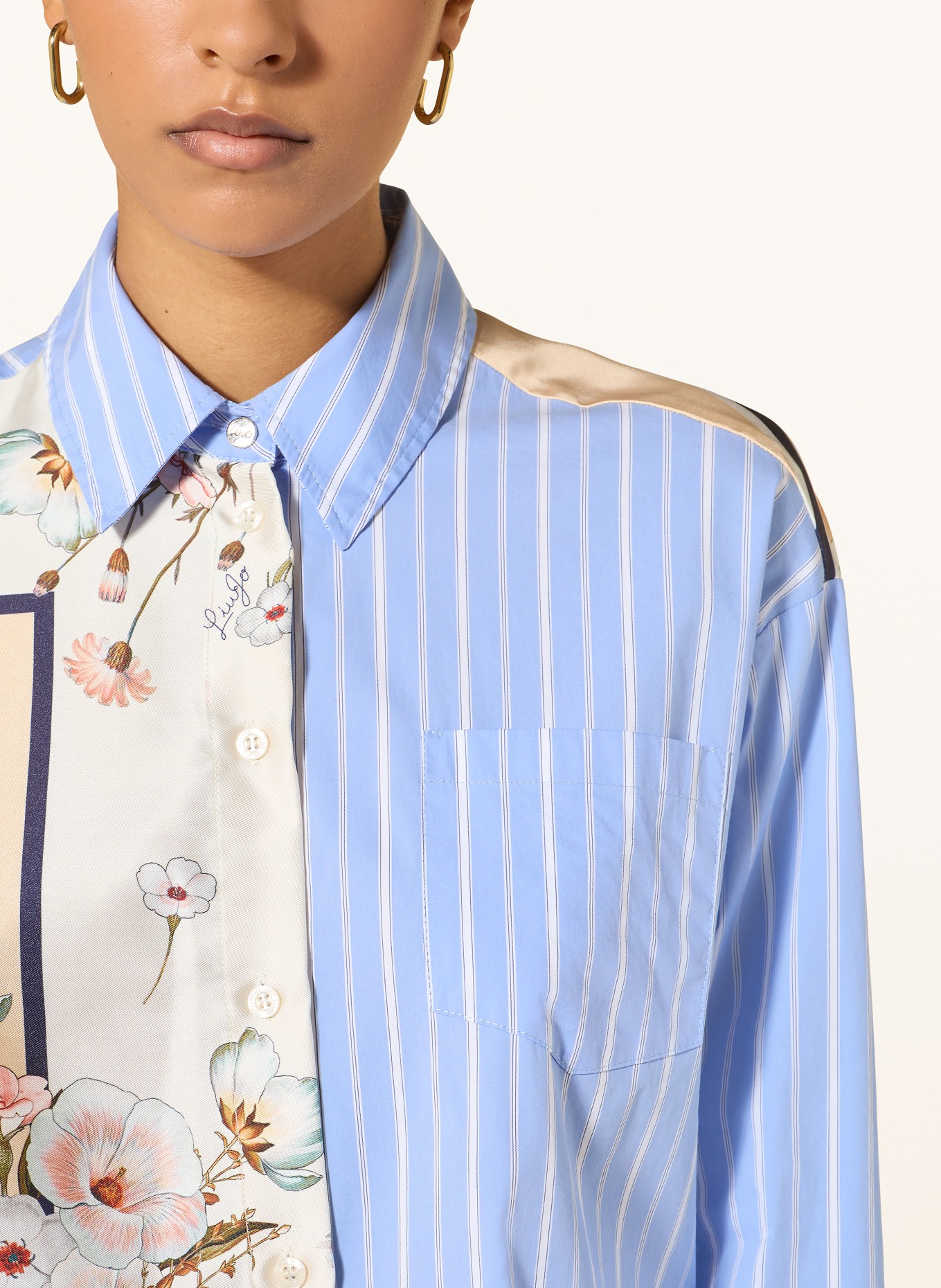 LIU JO Blůza z kombinace materiálů: TMAVĚ MODRÁ / KRÉMOVÁ / TMAVĚ ORANŽOVÁ