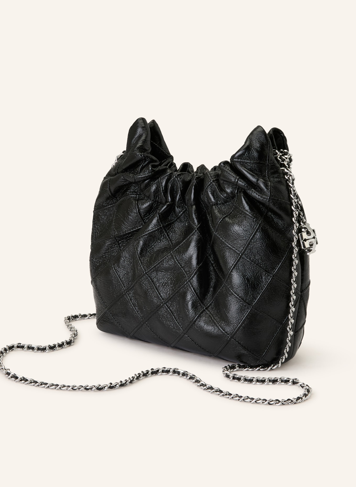 TORY BURCH Beuteltasche FLEMING MINI: SCHWARZ / SILBER / GOLD