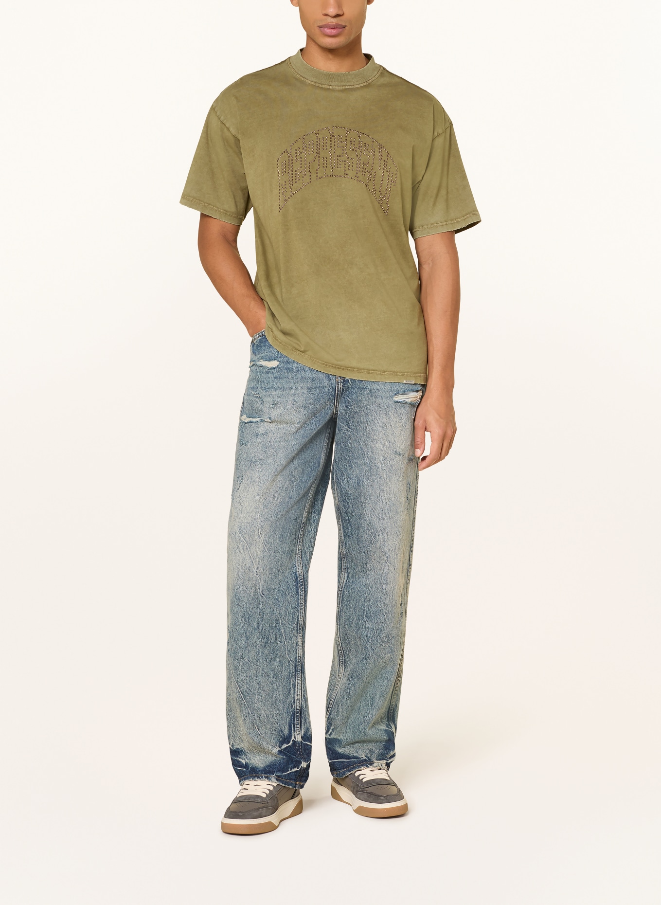 REPRESENT T-Shirt mit Nieten: KHAKI