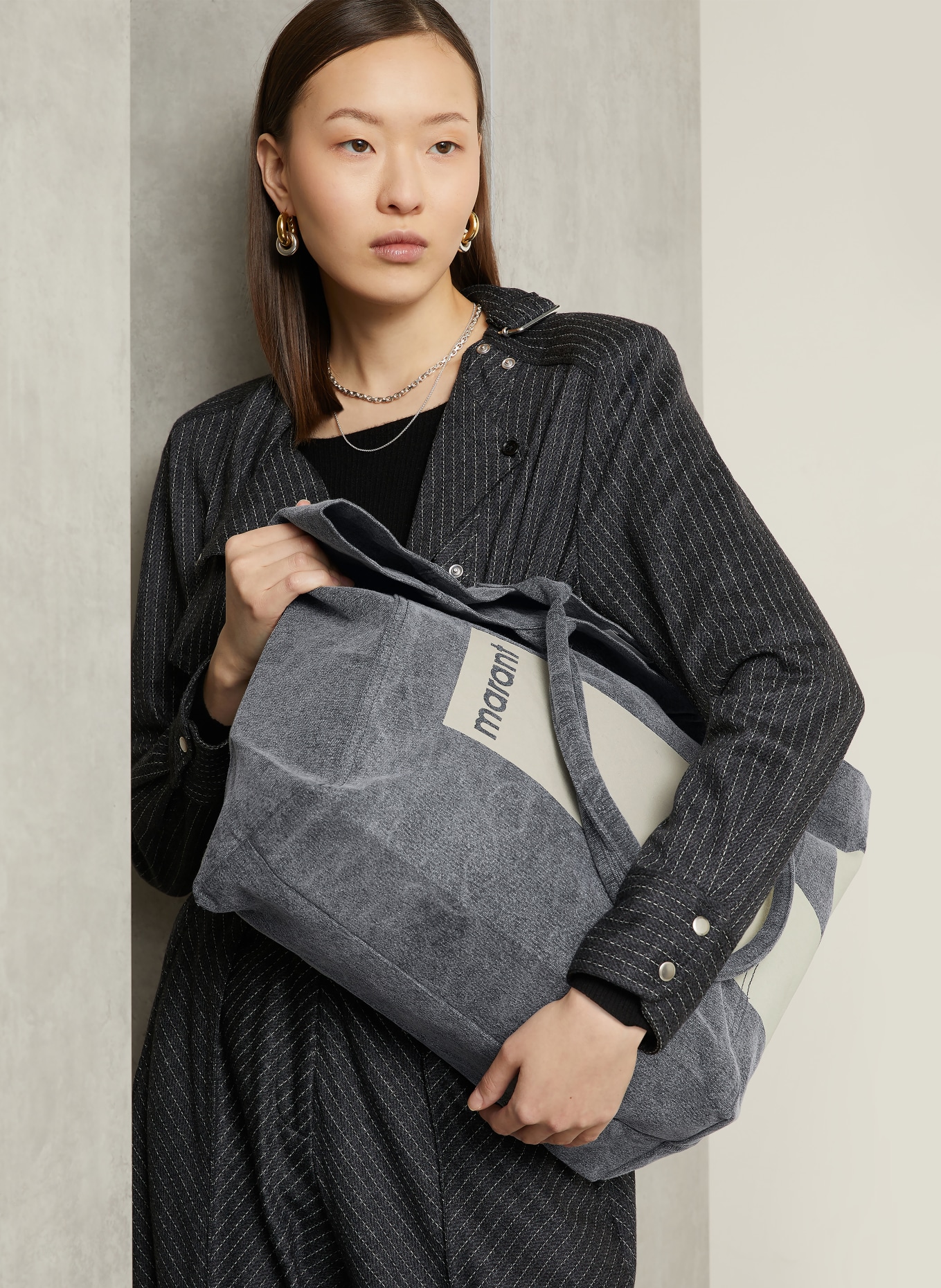 ISABEL MARANT Shopper YENKY: DUNKELGRAU / ECRU