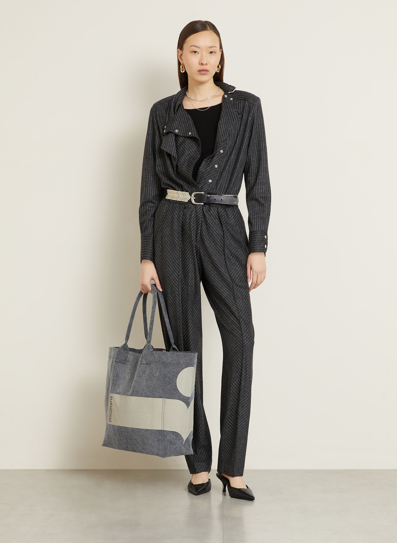 ISABEL MARANT Shopper YENKY: DUNKELGRAU / ECRU