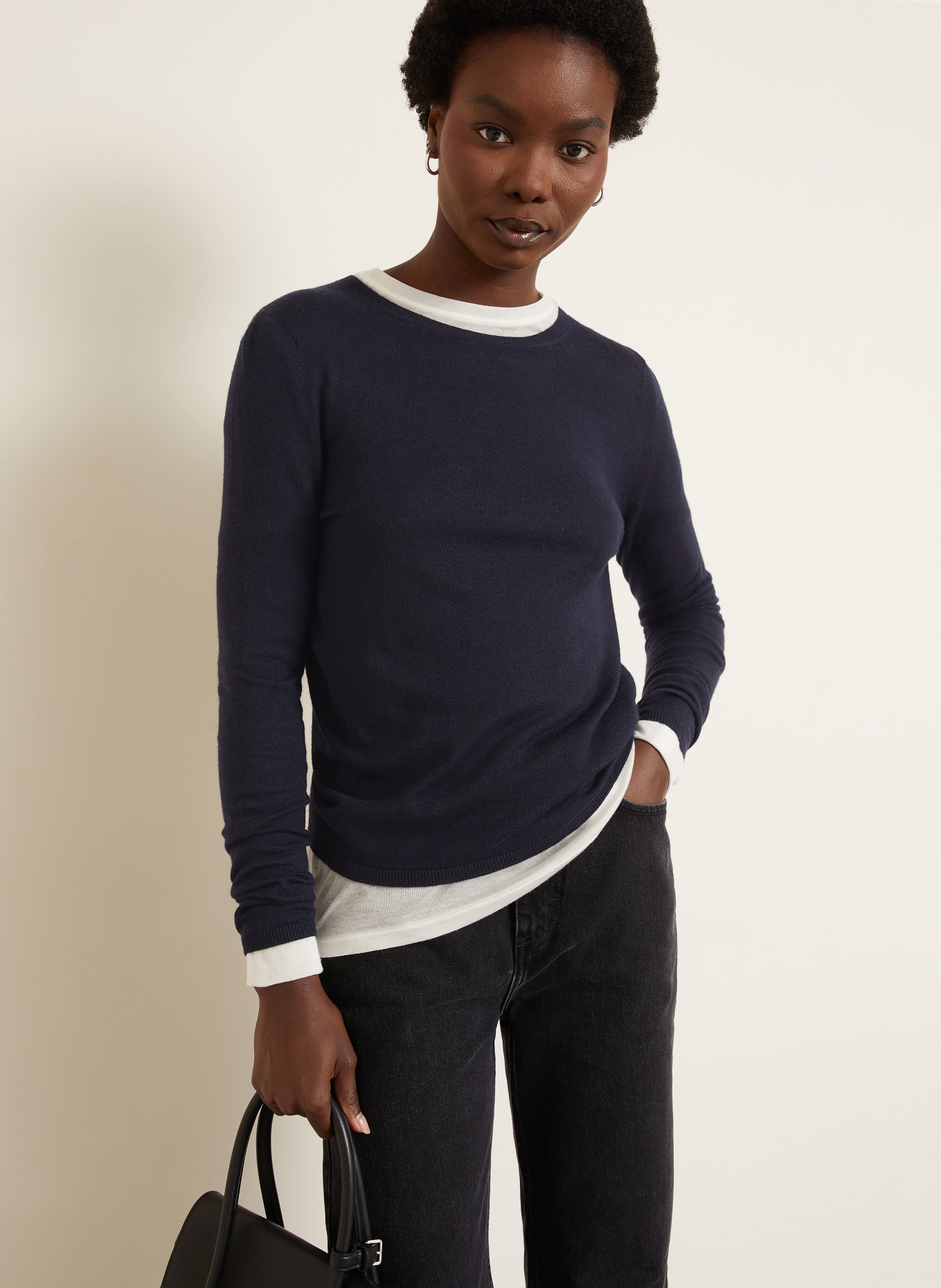 IRIS von ARNIM Cashmere-Pullover LAUREEN mit Seide: DUNKELBLAU