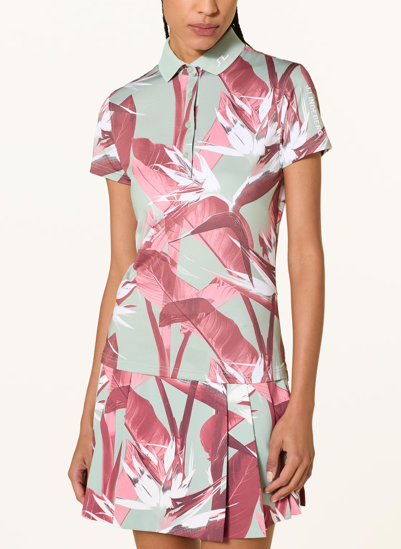 J.LINDEBERG Funktions-Poloshirt: HELLGRÜN / ROT