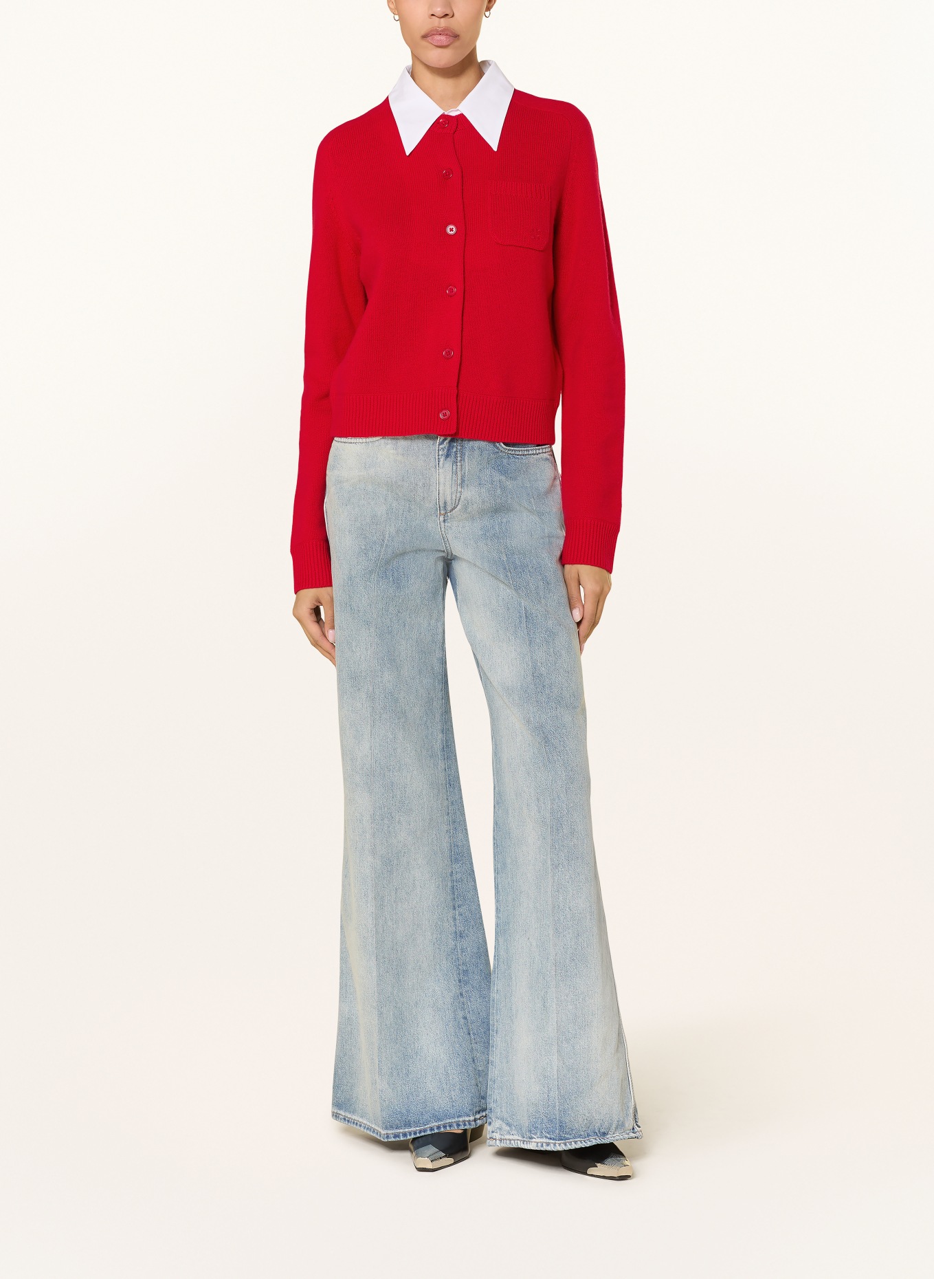 DOROTHEE SCHUMACHER Strickjacke ELEGANT STATEMENTS mit Cashmere und abnehmbarem Kragen: ROT / WEISS