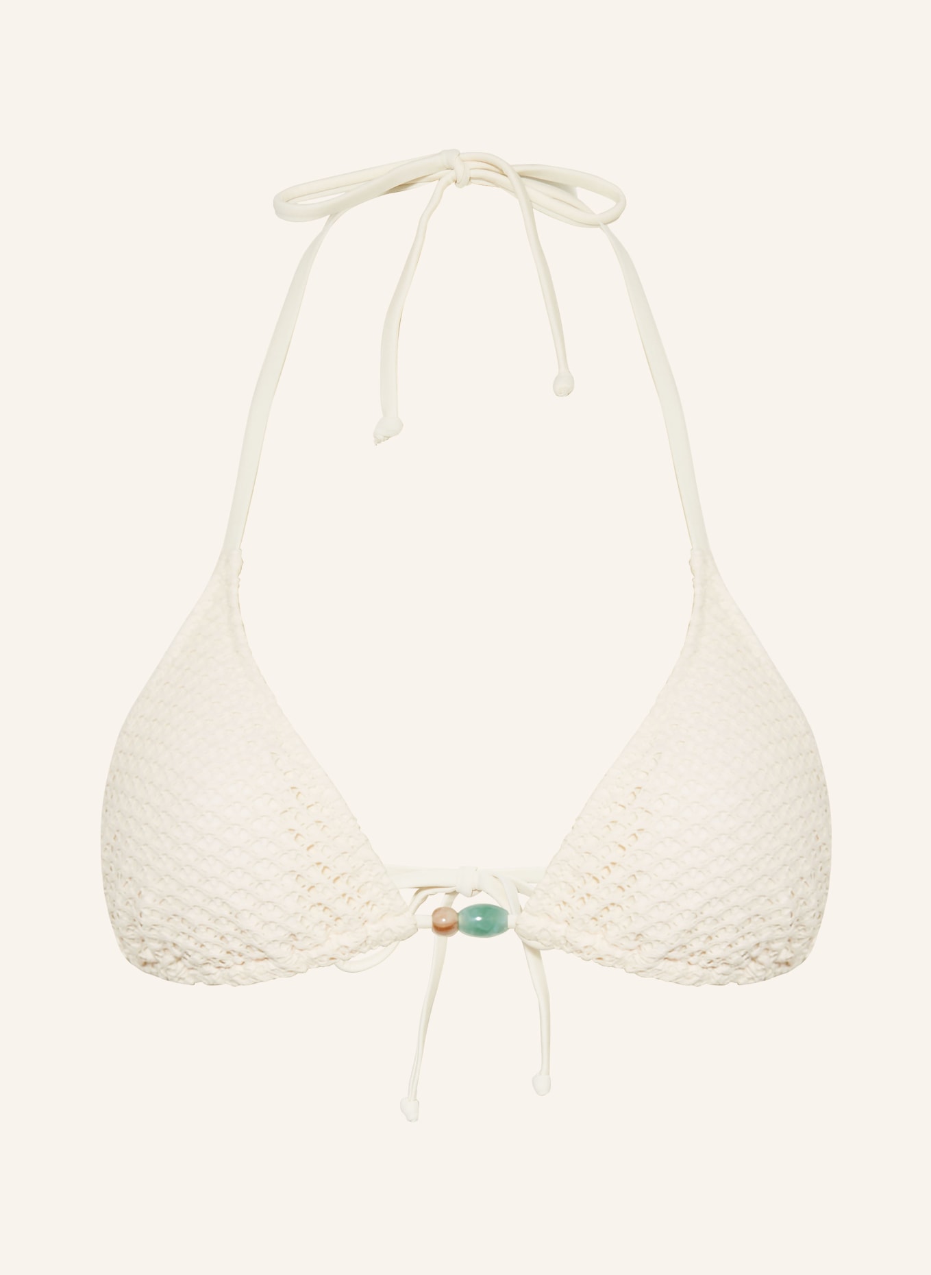 MRS & HUGS Triangel-Bikini-Top mit Schmuckperlen: ECRU / HELLBRAUN / TÜRKIS