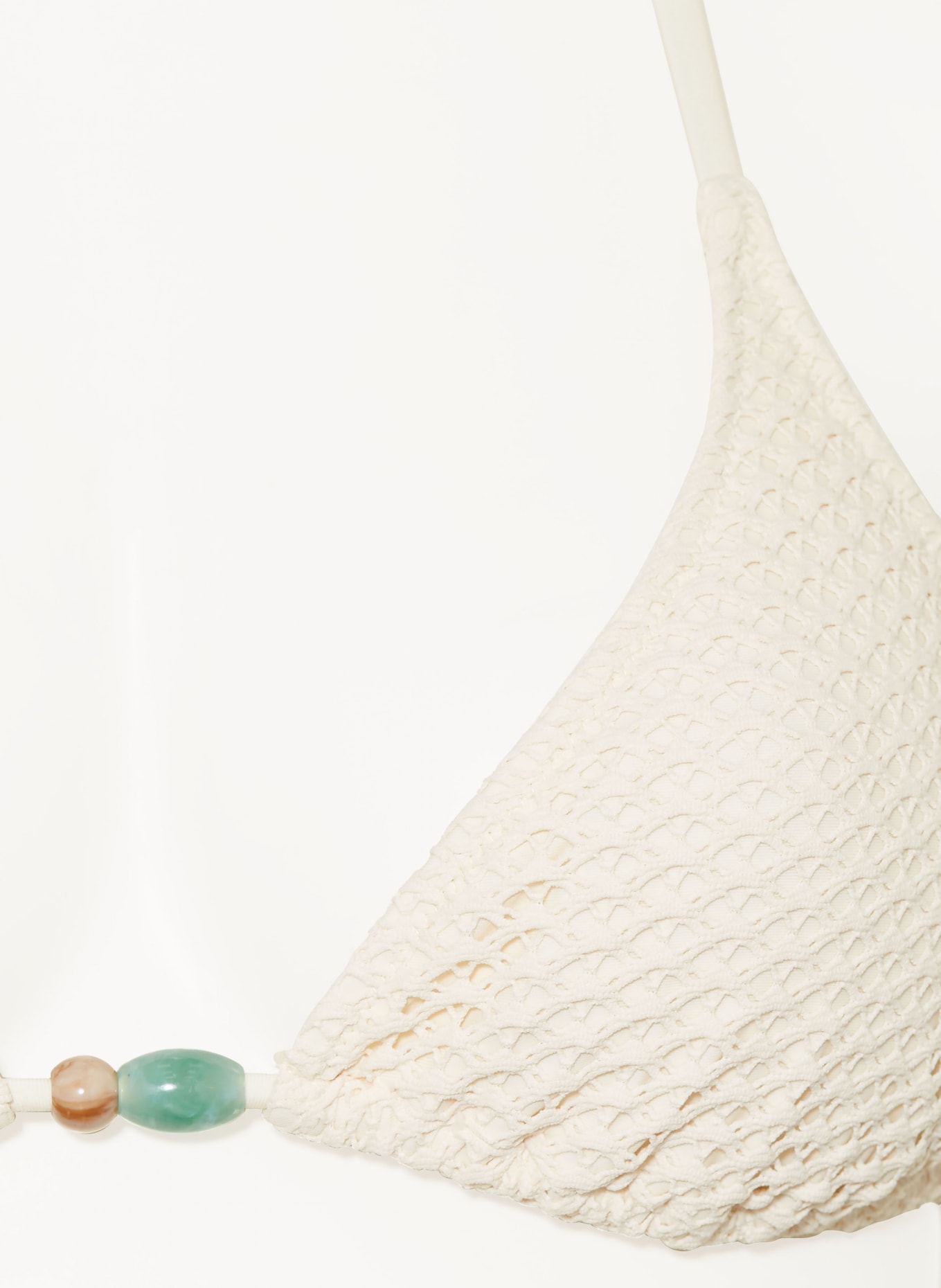 MRS & HUGS Triangel-Bikini-Top mit Schmuckperlen: ECRU / HELLBRAUN / TÜRKIS