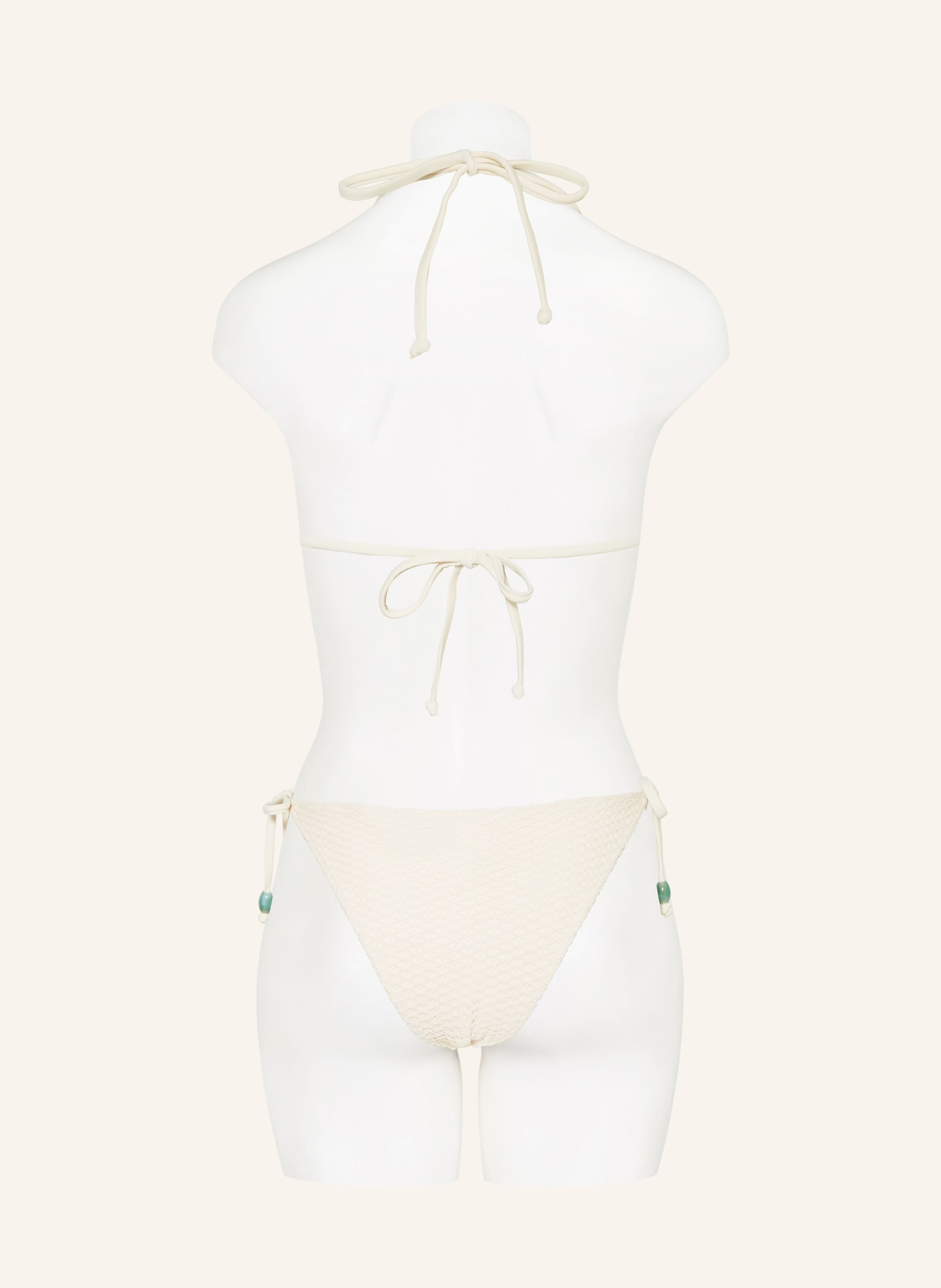 MRS & HUGS Triangle bikini bottoms with decorative pearls: ECRU / LIGHT BROWN / TURQUOISE