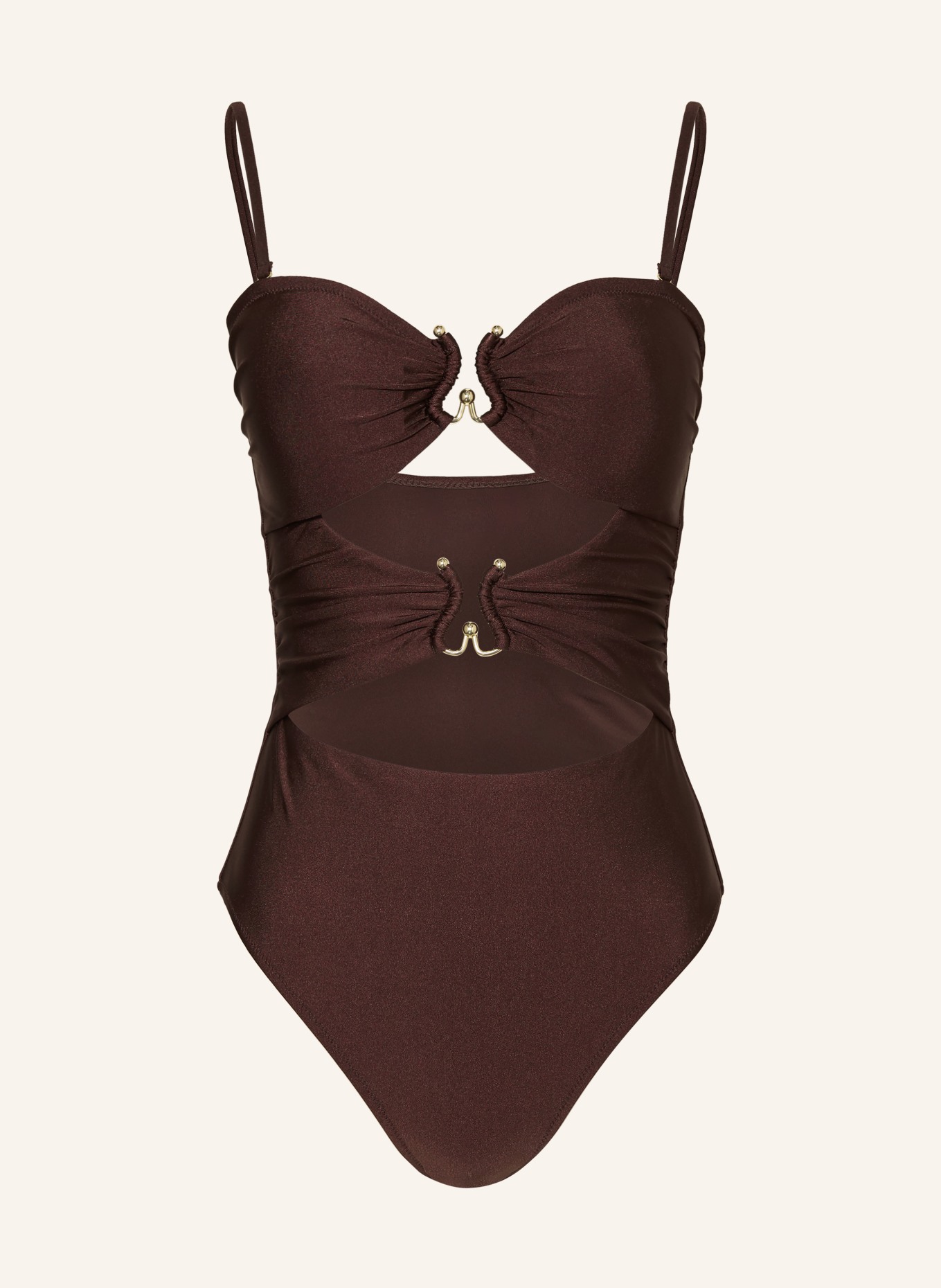 MRS & HUGS Strój kąpielowy bandeau z wycięciami: CIEMNOBRĄZOWY