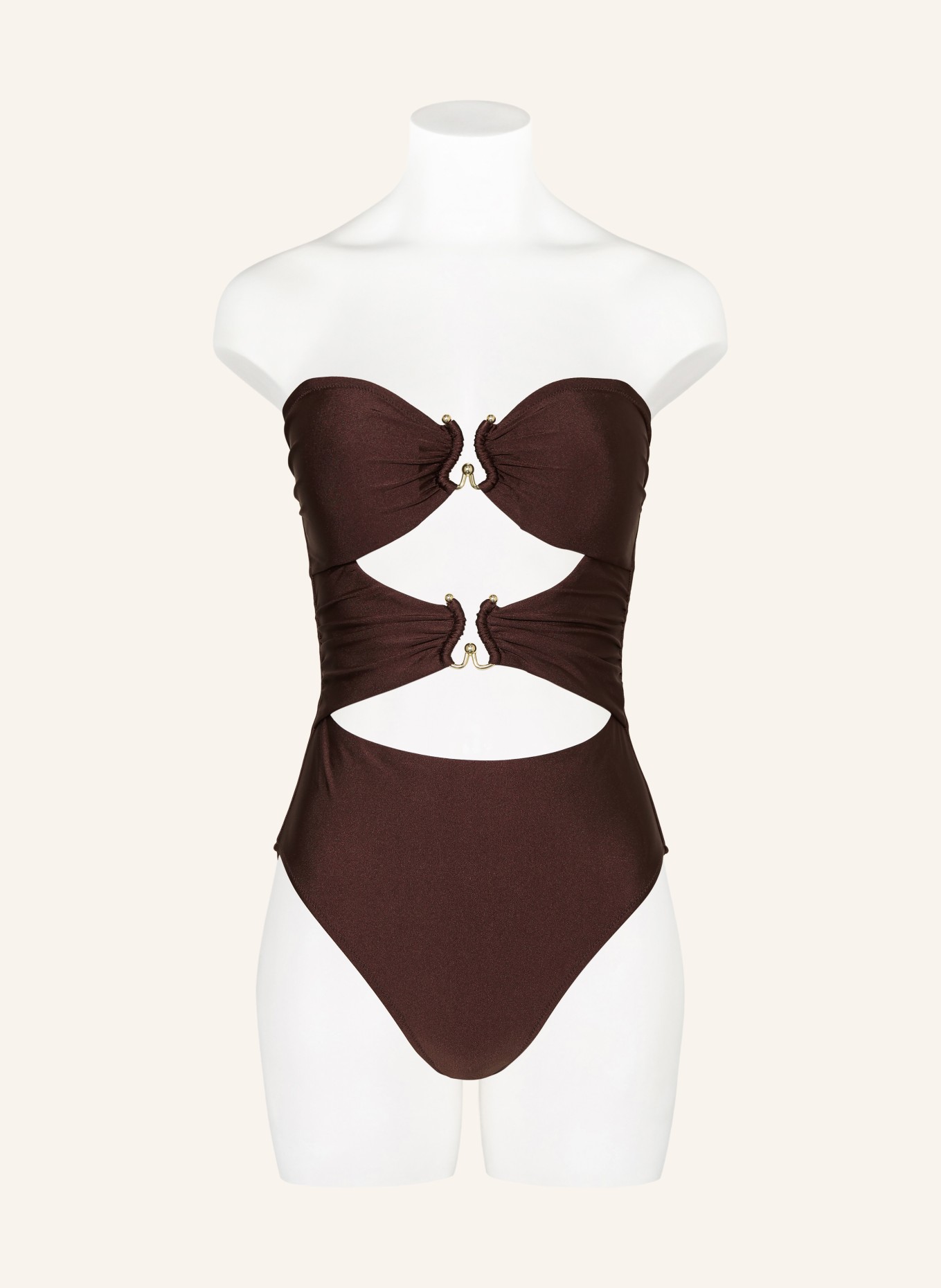 MRS & HUGS Strój kąpielowy bandeau z wycięciami: CIEMNOBRĄZOWY