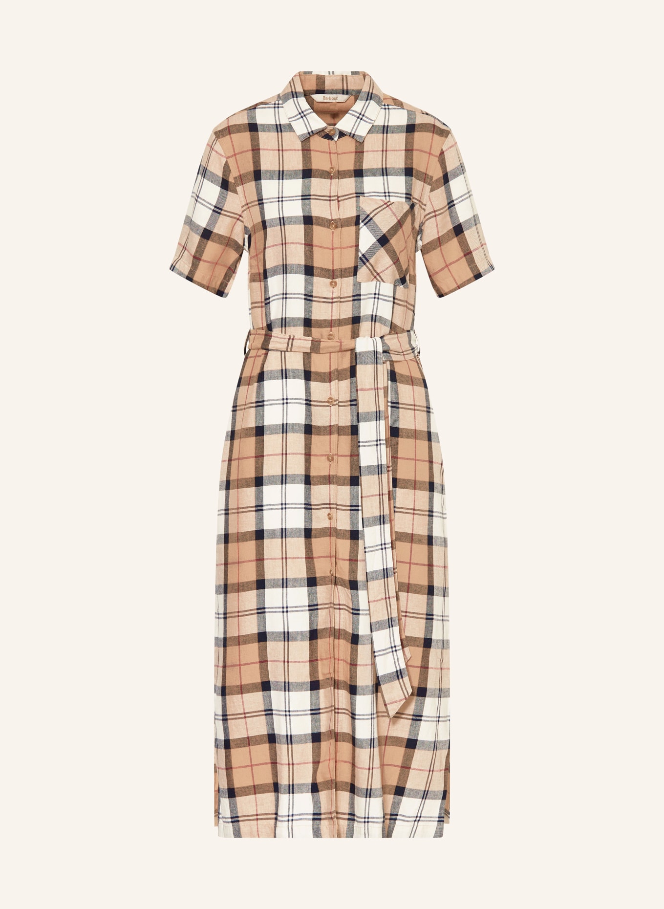 Barbour Košilové šaty FERN s lnem: BÉŽOVÁ / KRÉMOVÁ / TMAVĚ MODRÁ