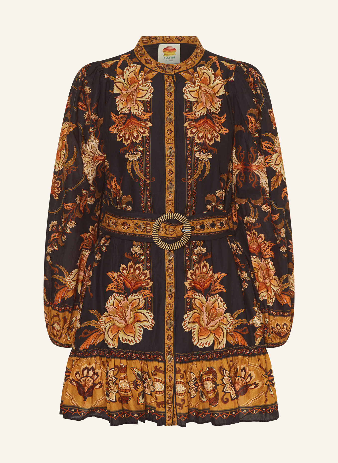 FARM RIO Kleid MAJESTIC GARDEN: SCHWARZ / DUNKELORANGE / ORANGE