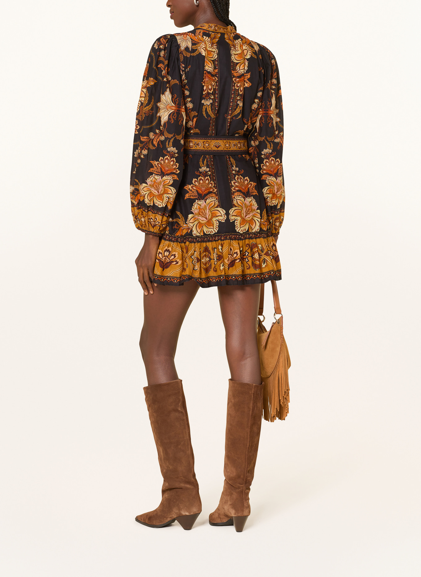 FARM RIO Kleid MAJESTIC GARDEN: SCHWARZ / DUNKELORANGE / ORANGE