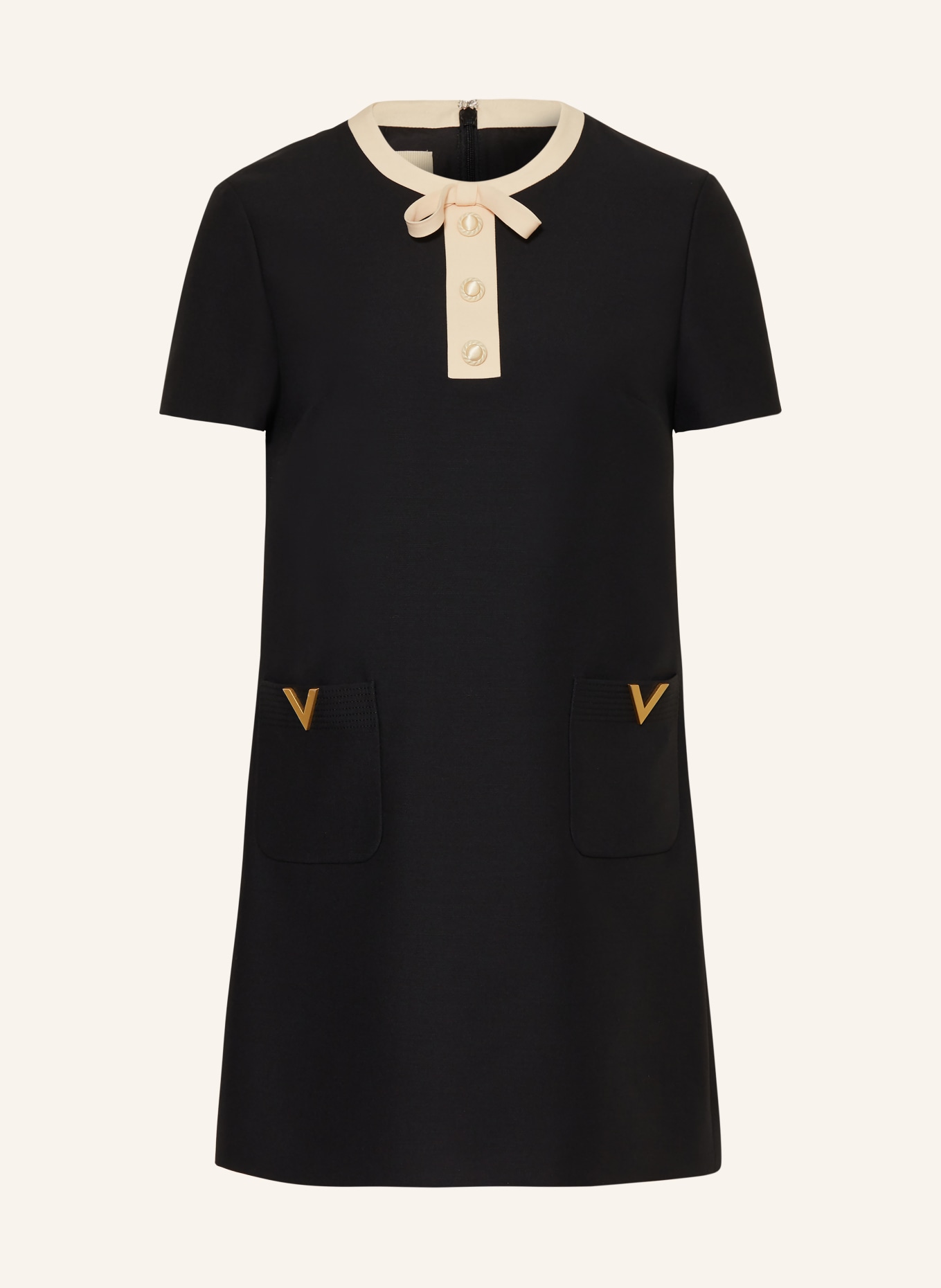 VALENTINO Etuikleid mit Seide: SCHWARZ / GOLD / CREME
