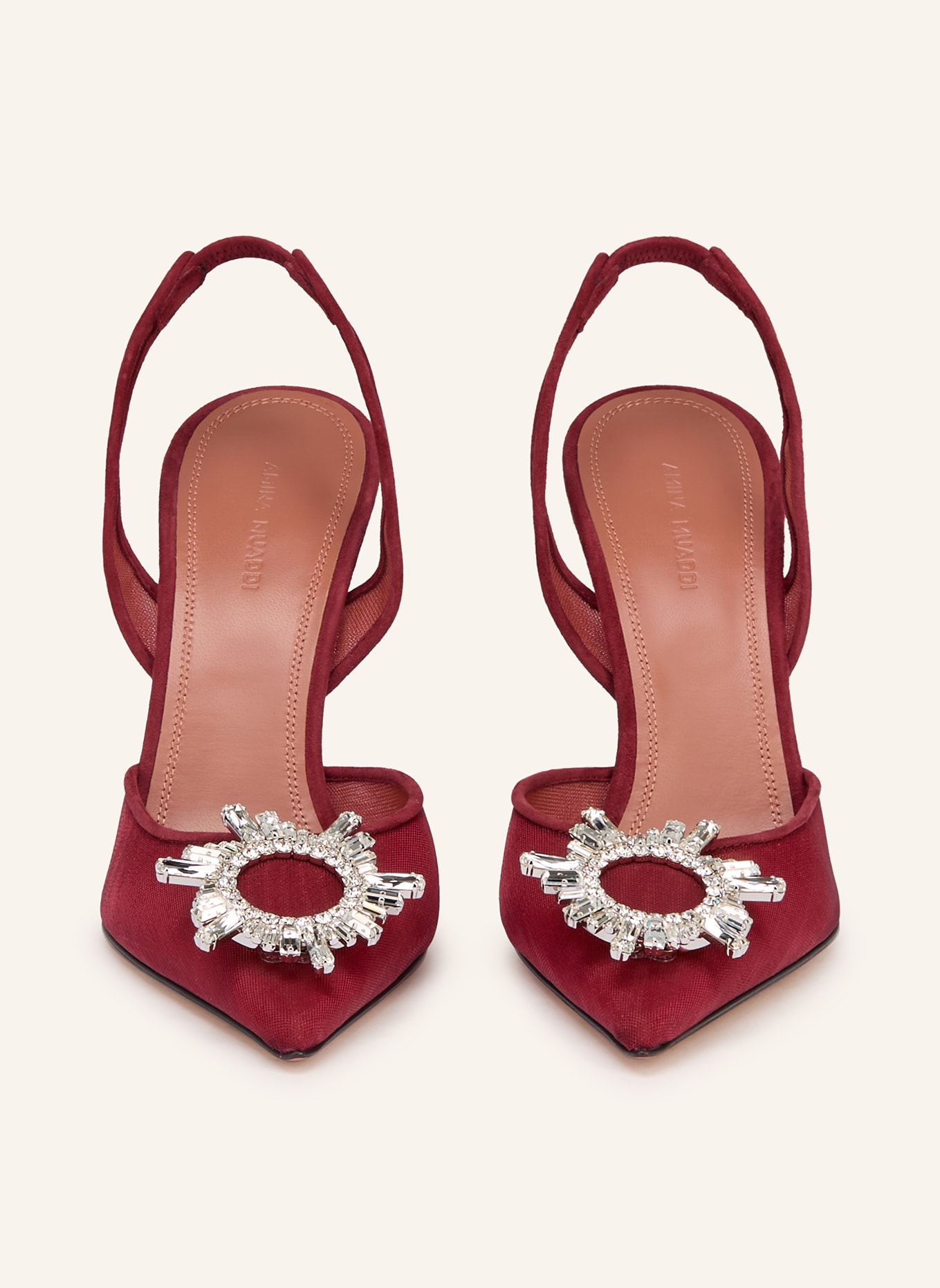 AMINA MUADDI Slingpumps BEGUM MESH SLING 95 mit Schmucksteinen: DUNKELROT