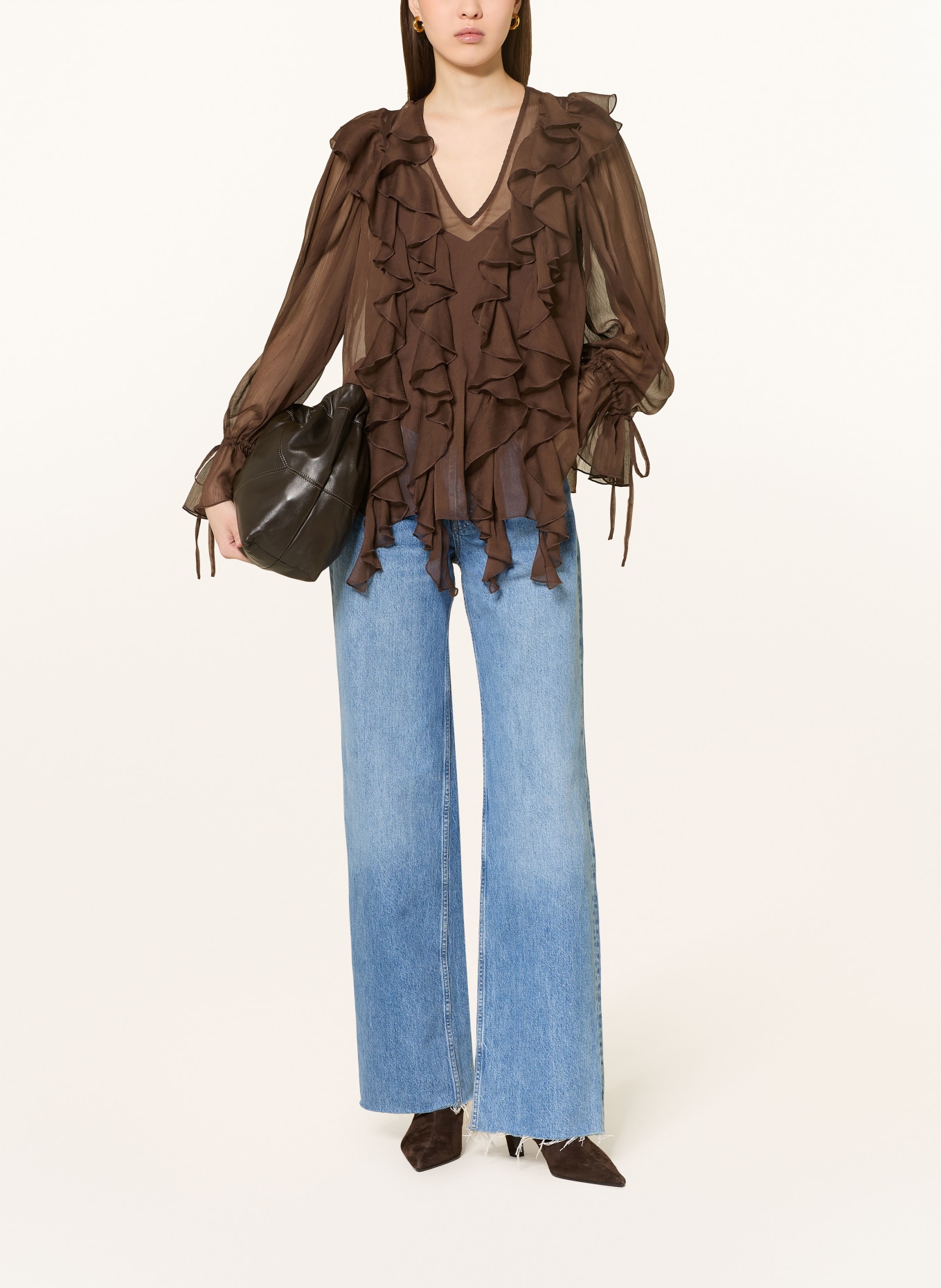 MRS & HUGS Blusenshirt mit Volants: BRAUN