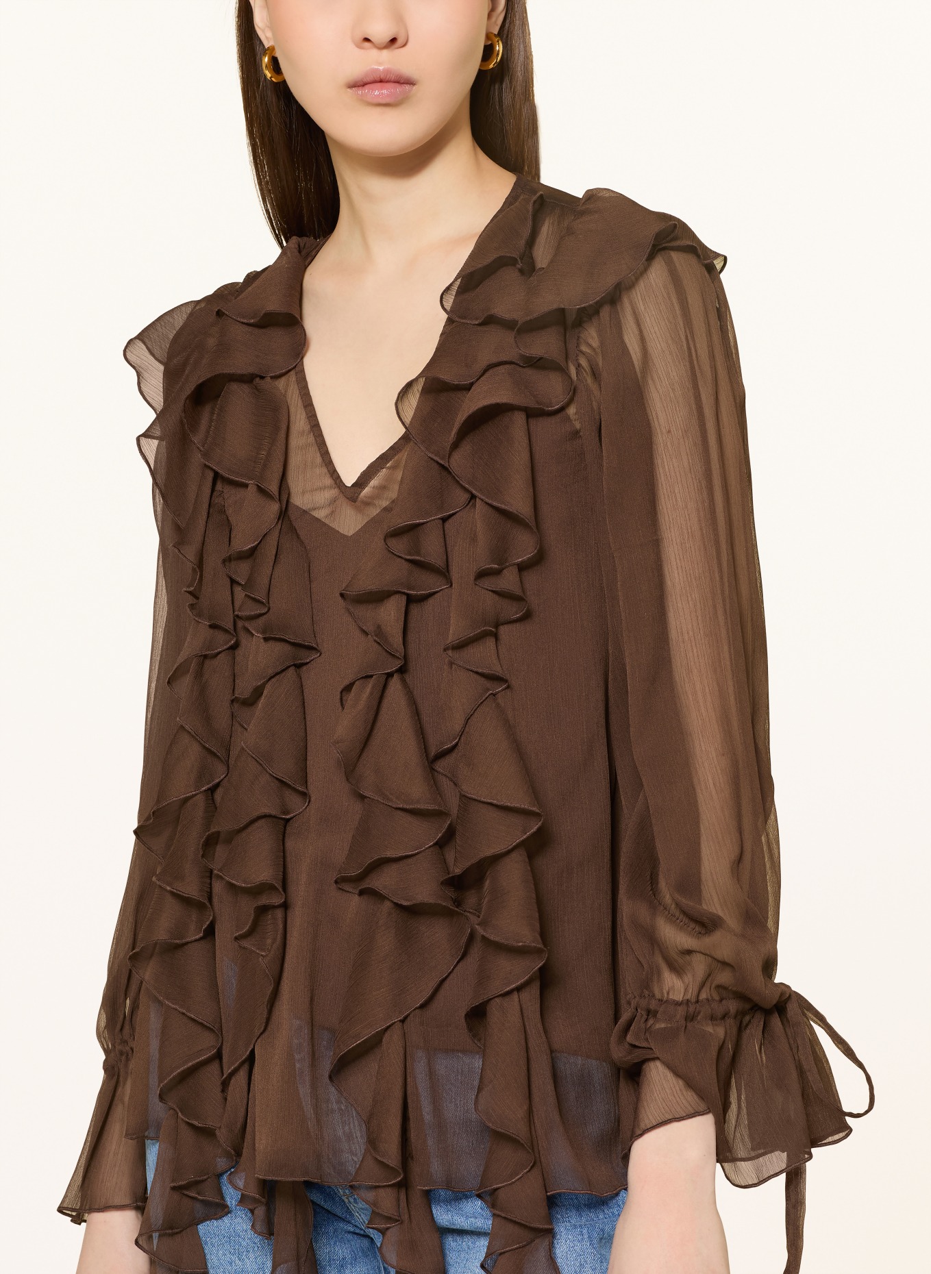 MRS & HUGS Blusenshirt mit Volants: BRAUN