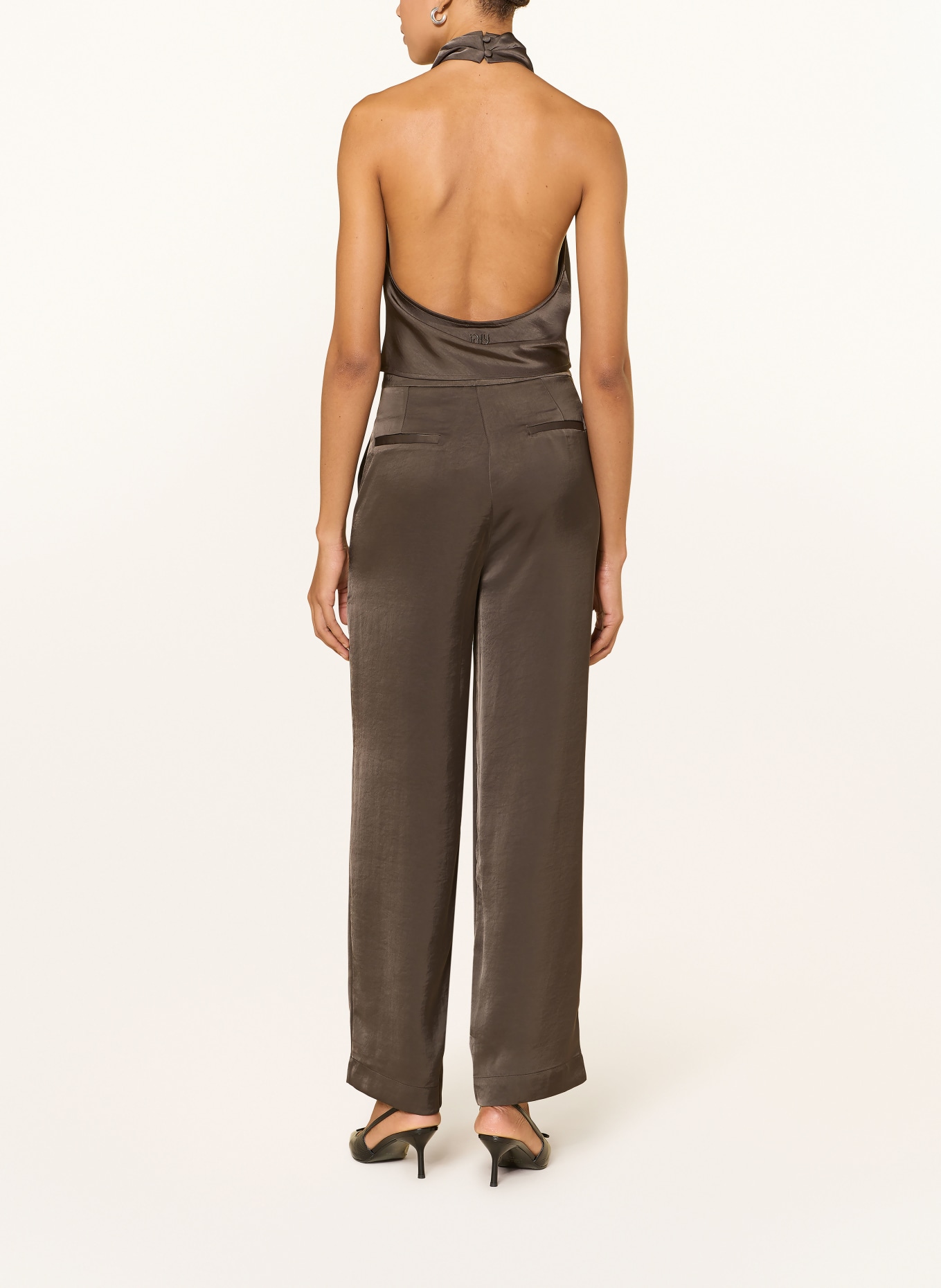 NINETY-9 Blusentop IVY aus Satin: DUNKELBRAUN