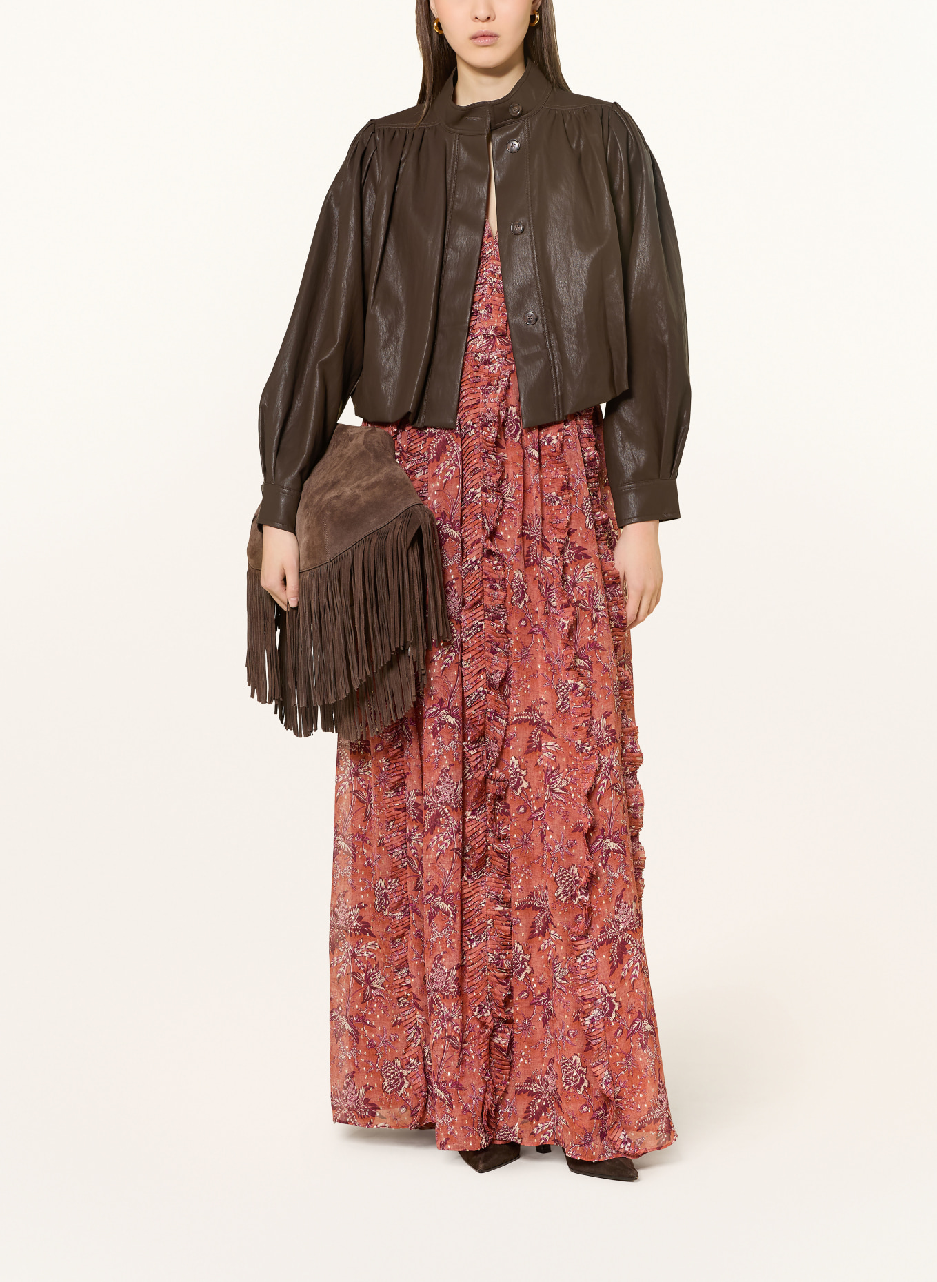 MRS & HUGS Leather-look jacket: DARK BROWN