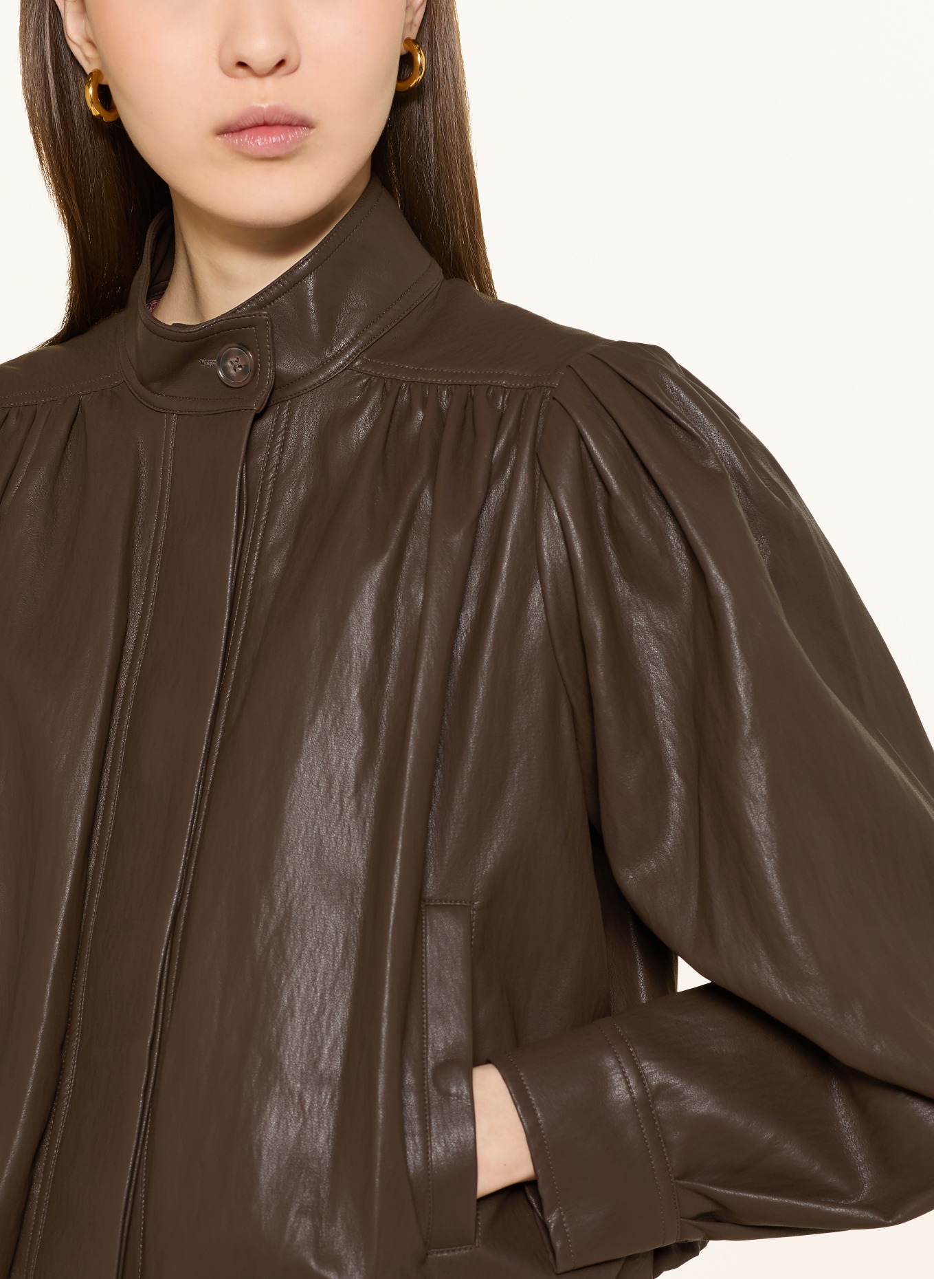 MRS & HUGS Leather-look jacket: DARK BROWN