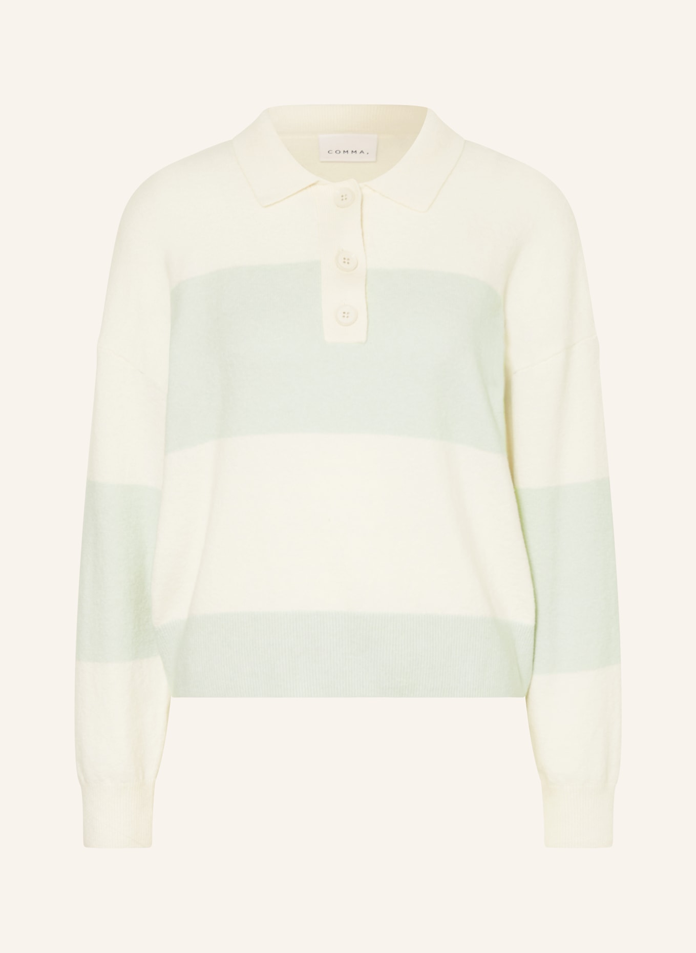 comma Gebreid poloshirt: WIT / LICHTGROEN