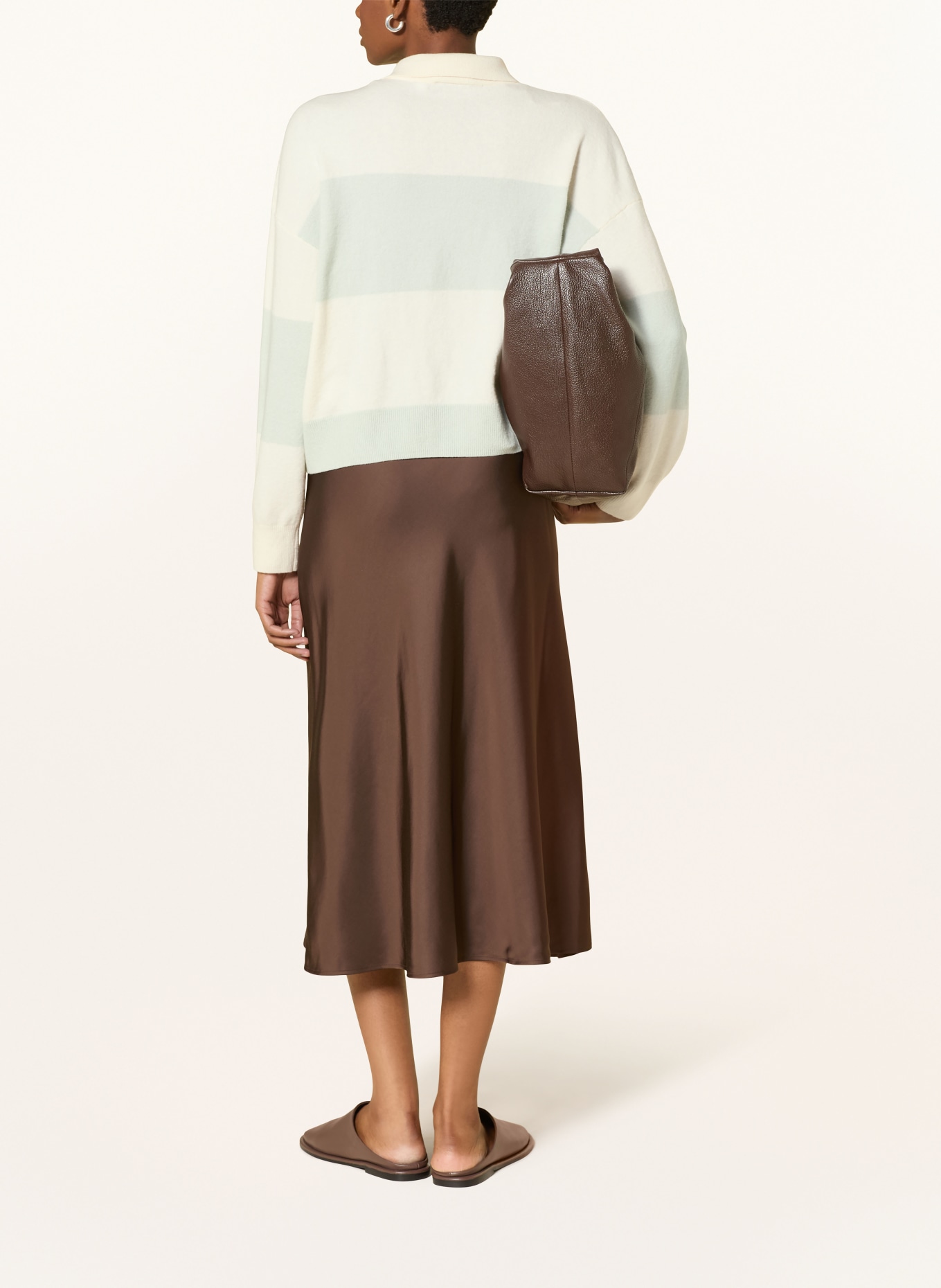 comma Gebreid poloshirt: WIT / LICHTGROEN