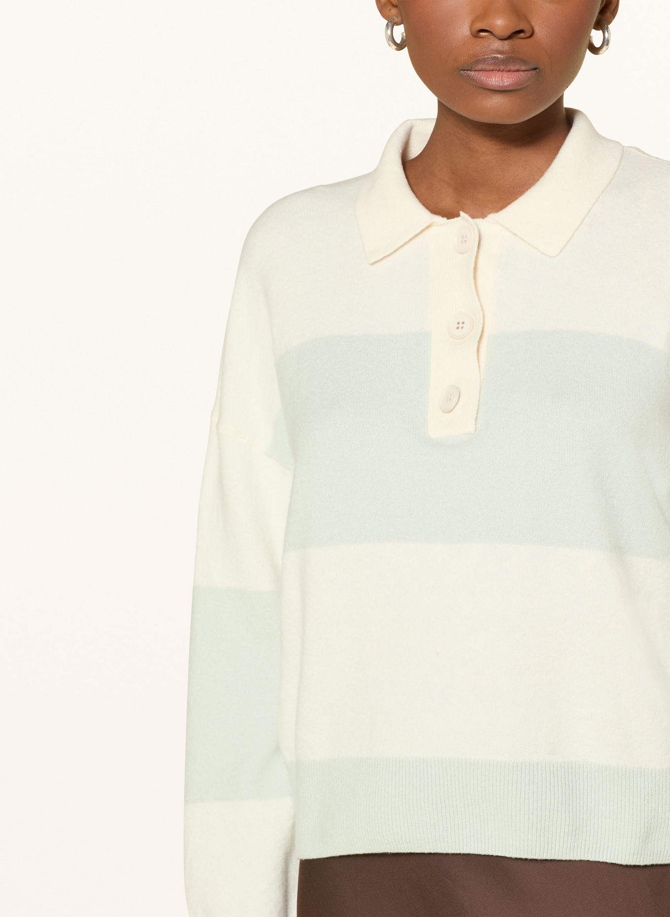 comma Gebreid poloshirt: WIT / LICHTGROEN