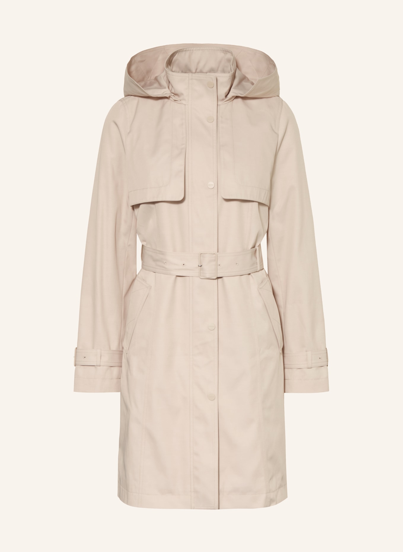 comma Trench coat with detachable hood: BEIGE