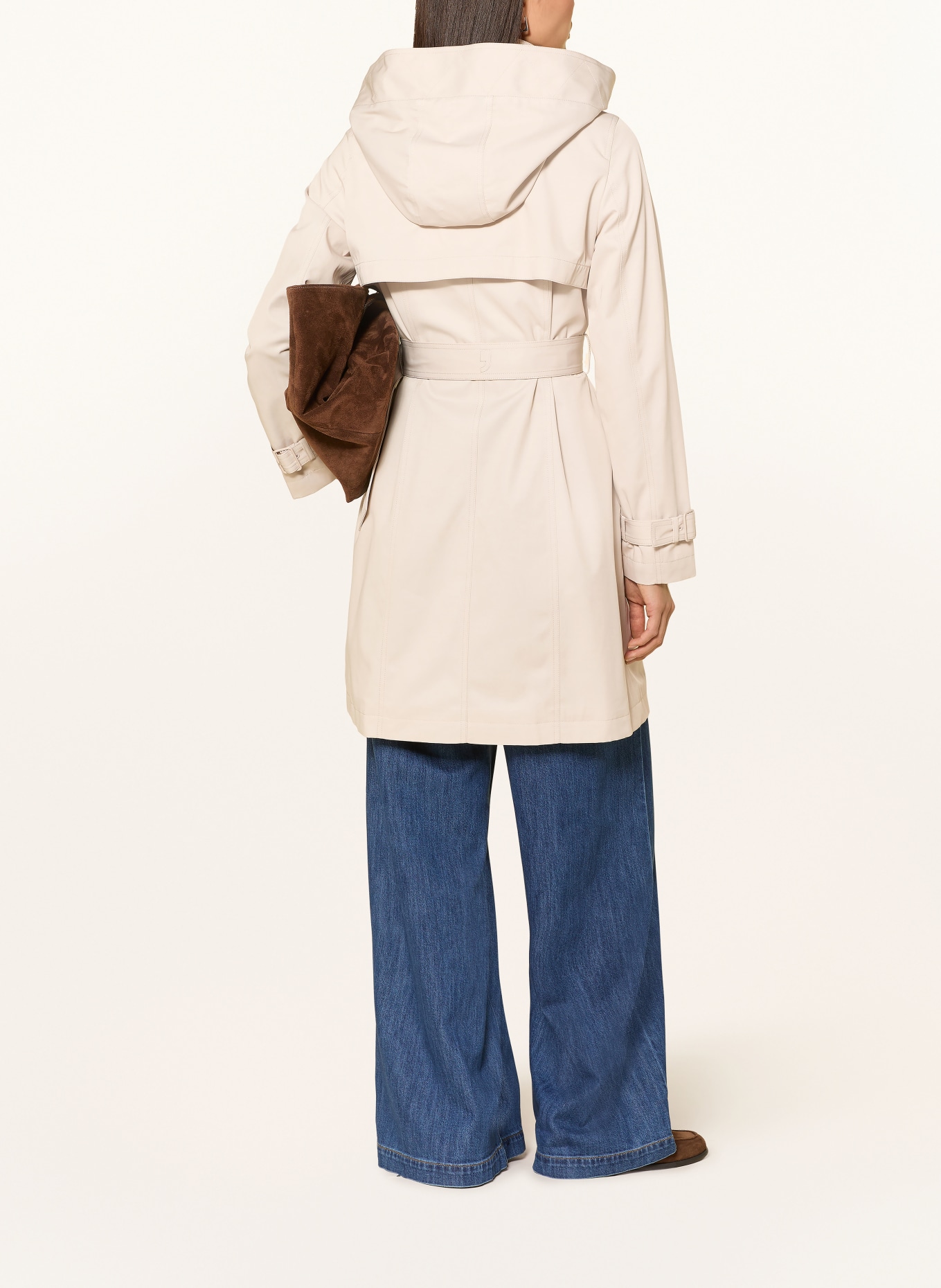 comma Trench coat with detachable hood: BEIGE