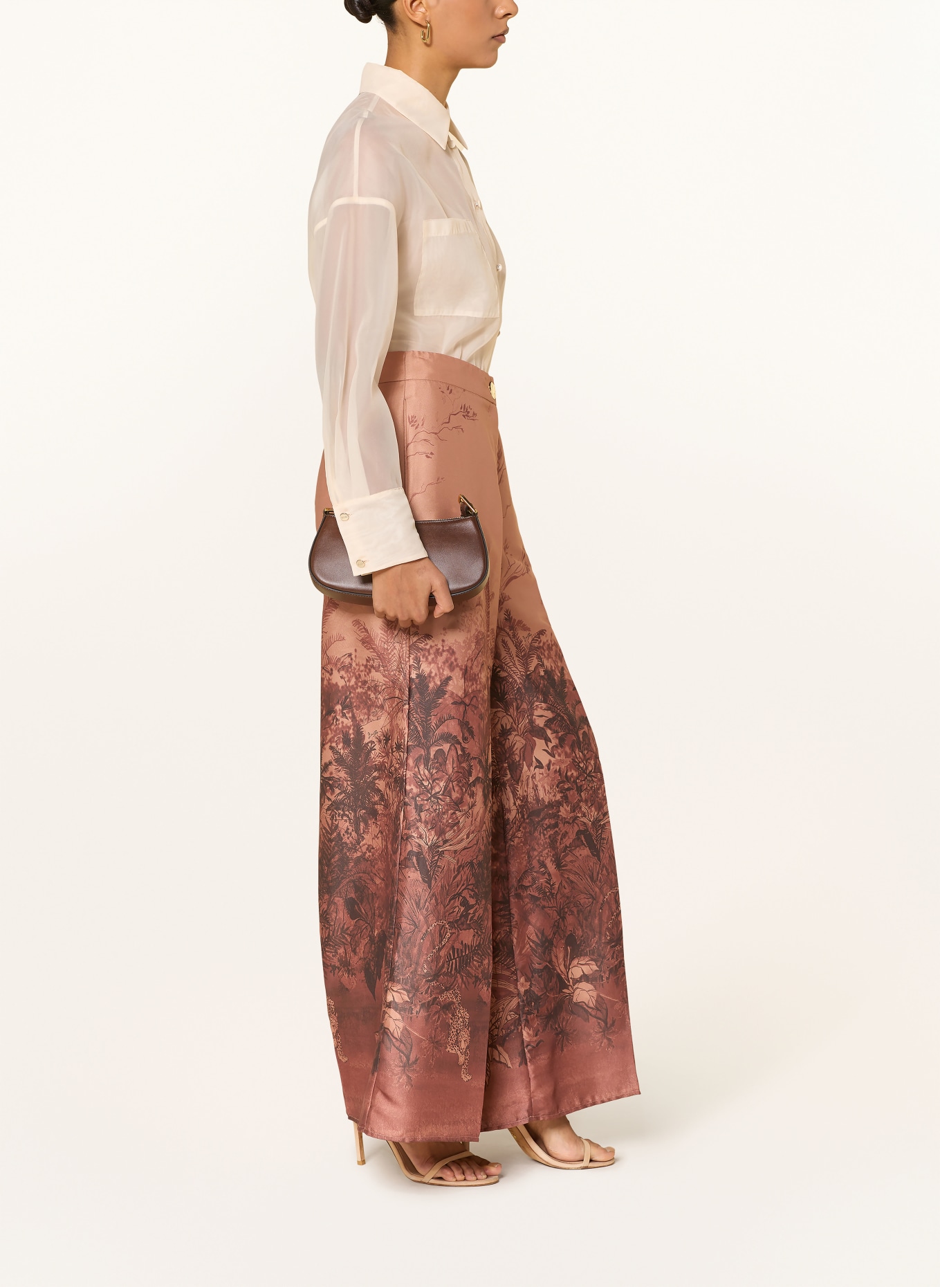 LIU JO Spodnie z materiału typu marlene: CIEMNOPOMARAŃCZOWY / CIEMNOBRĄZOWY / BRĄZOWY