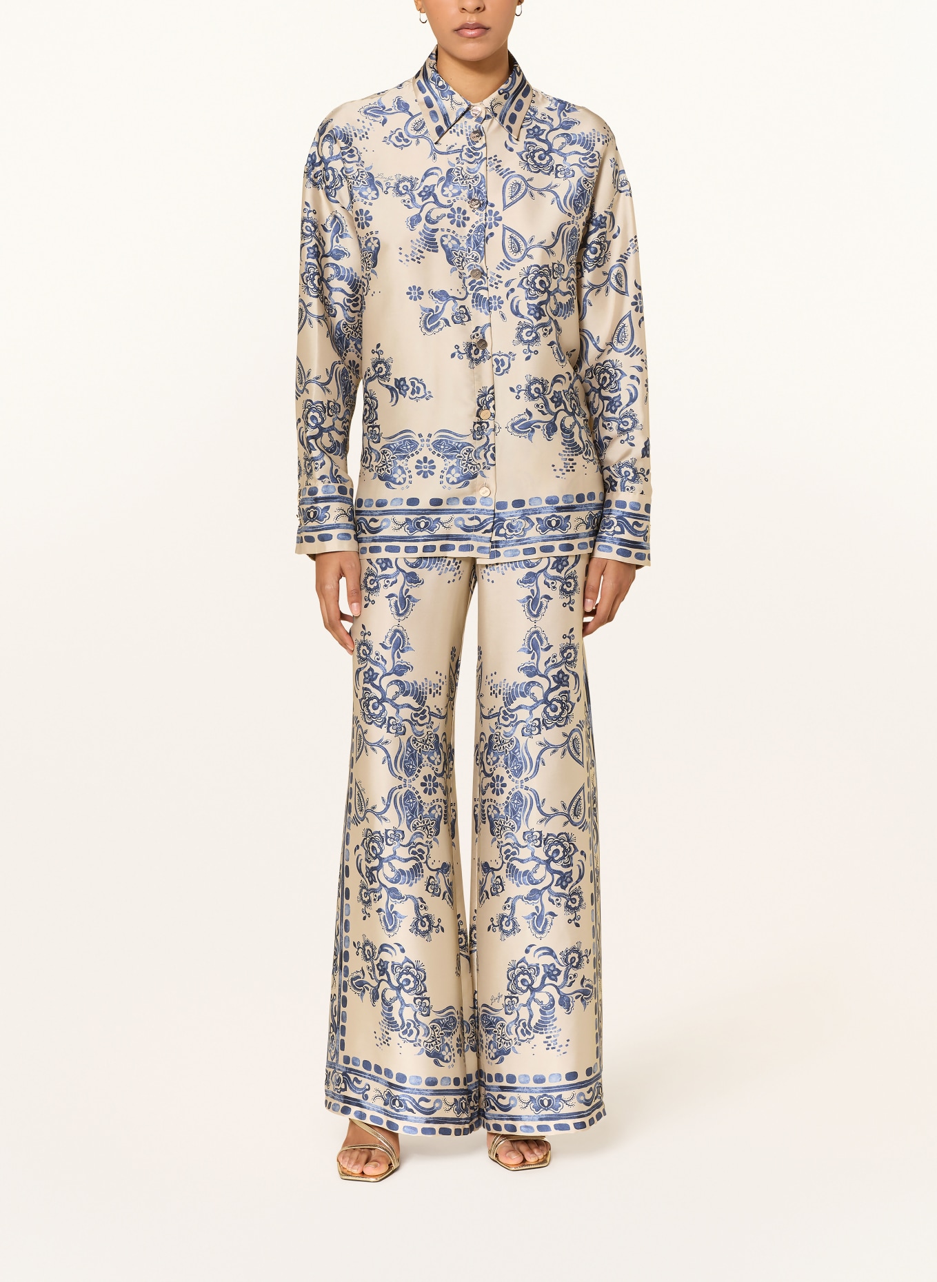 LIU JO Marlenehose aus Satin: HELLGELB / BLAU