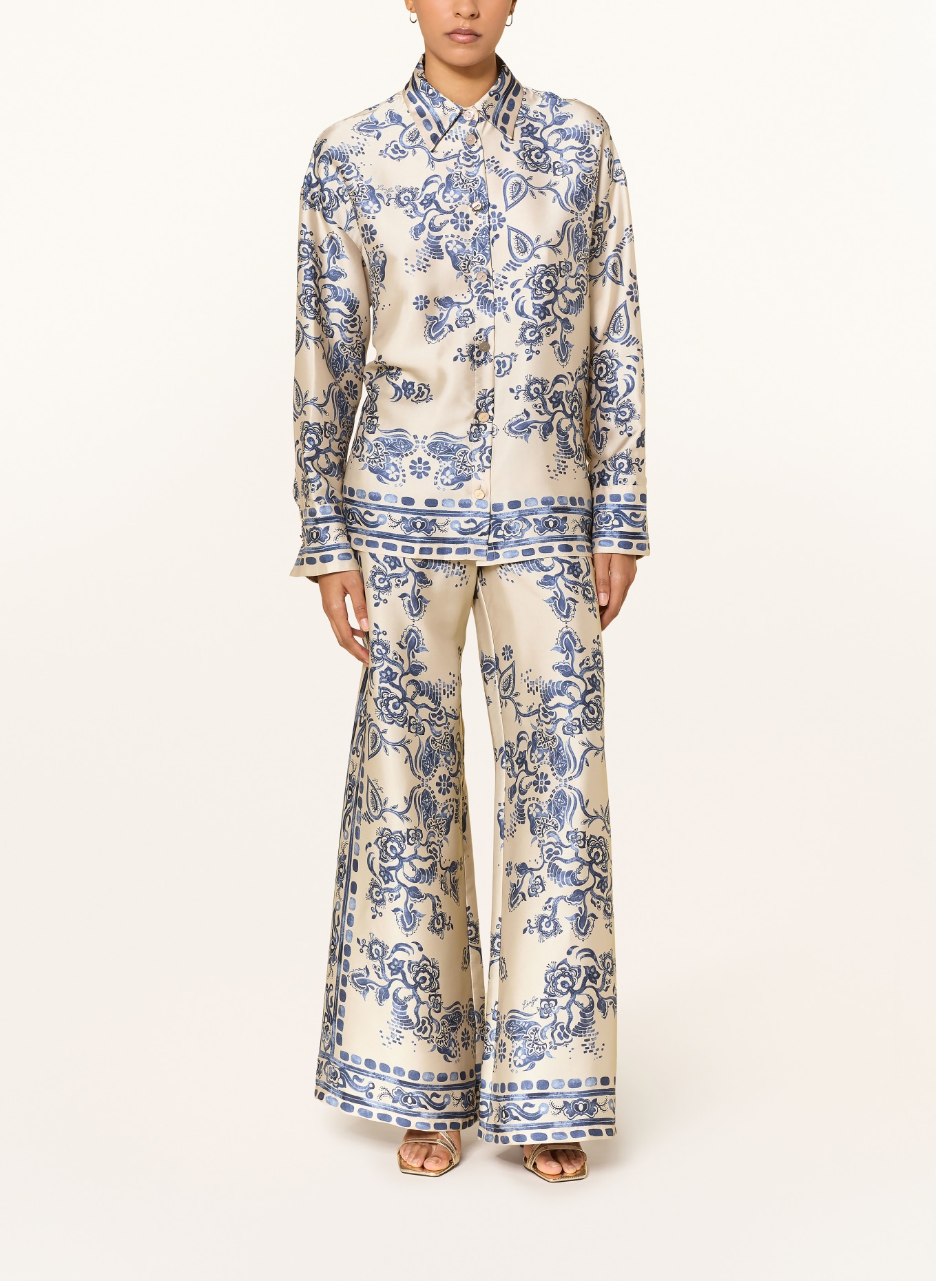 LIU JO Satin shirt blouse: LIGHT BROWN / BLUE