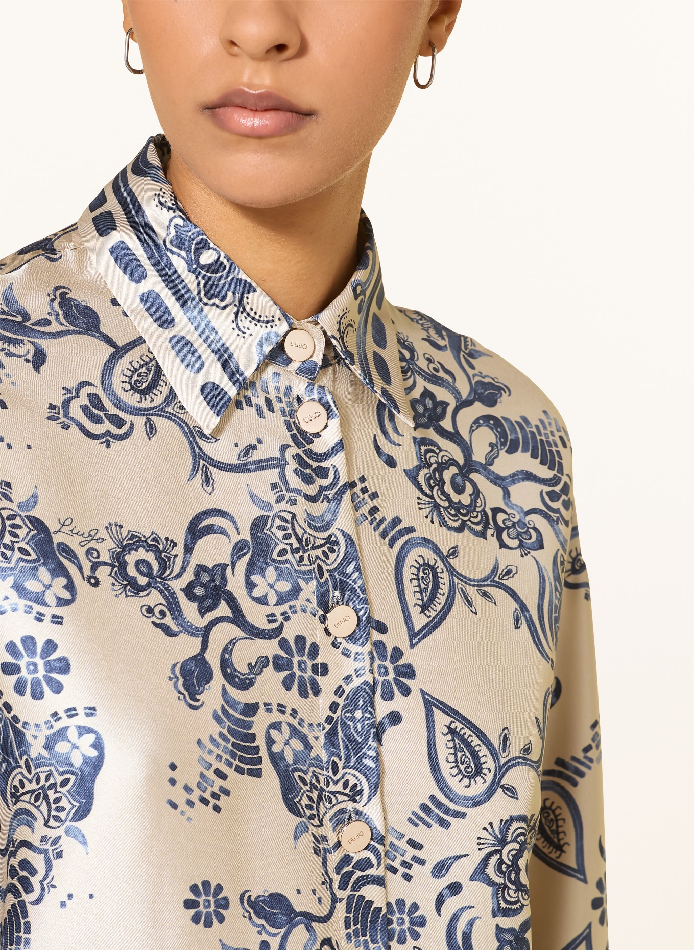 LIU JO Satin shirt blouse: LIGHT BROWN / BLUE