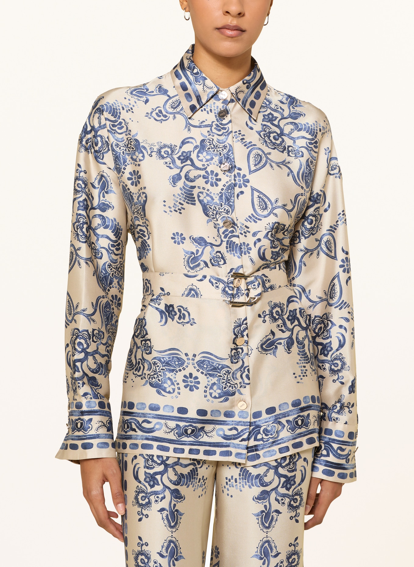 LIU JO Satin shirt blouse: LIGHT BROWN / BLUE