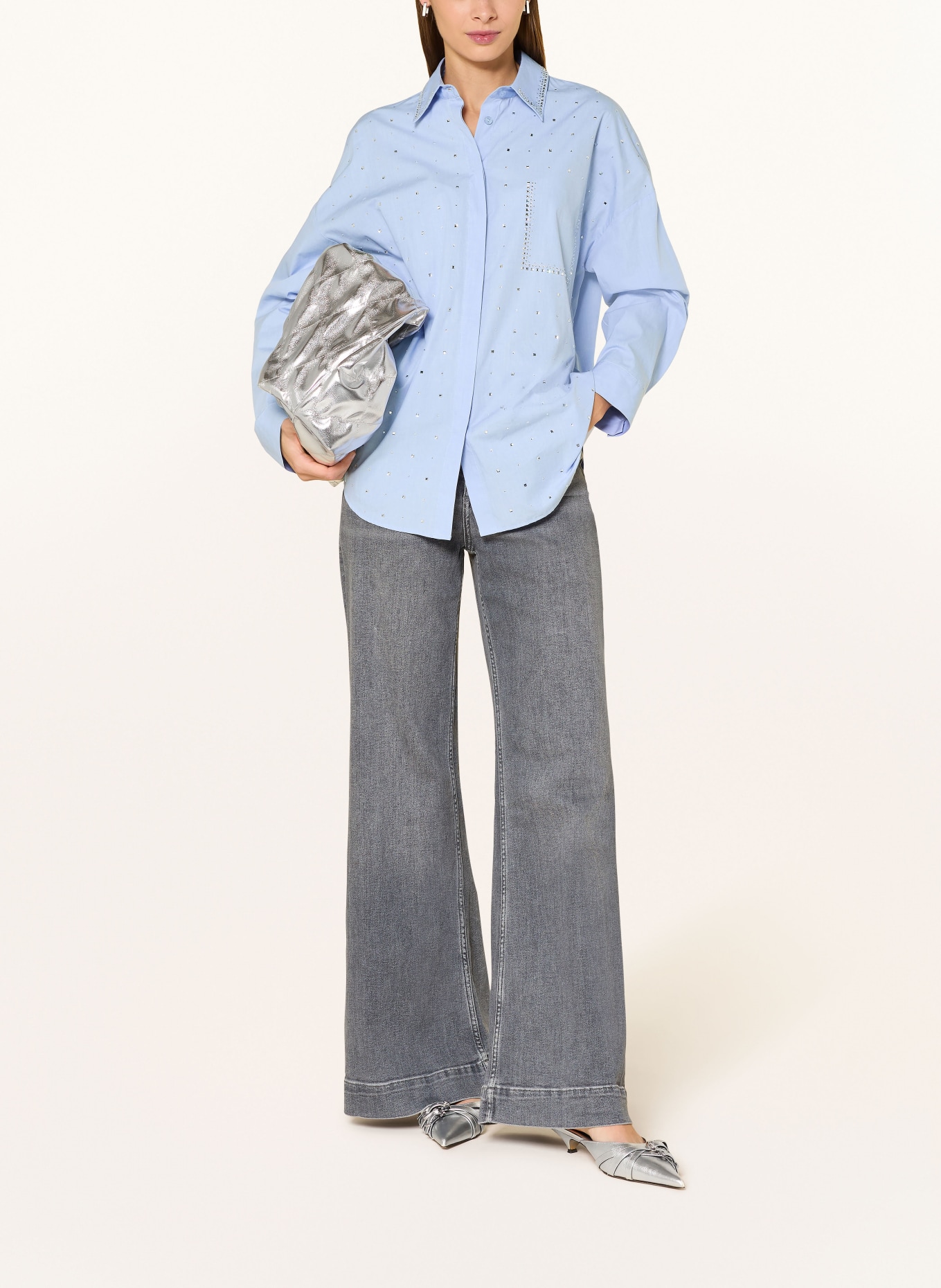 LIU JO Košile s ozdobnými kameny: TMAVĚ MODRÁ