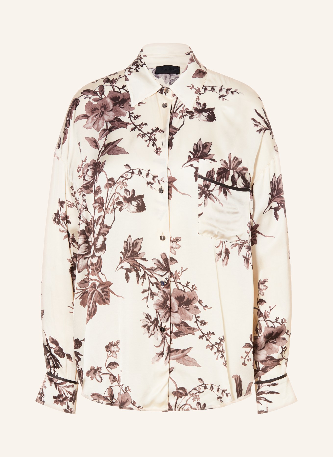LIU JO Satin shirt blouse: ECRU / DARK BROWN