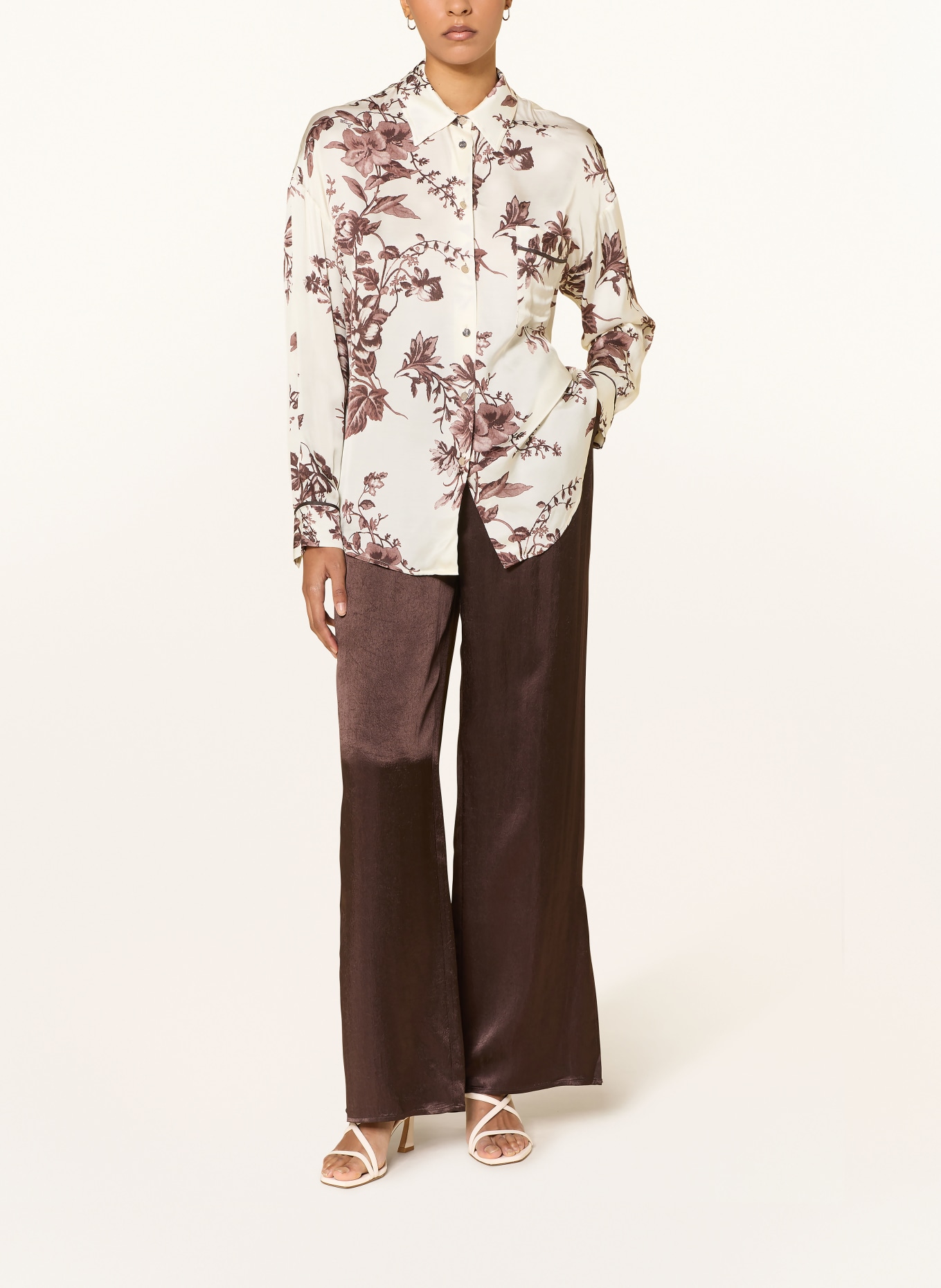 LIU JO Satin shirt blouse: ECRU / DARK BROWN