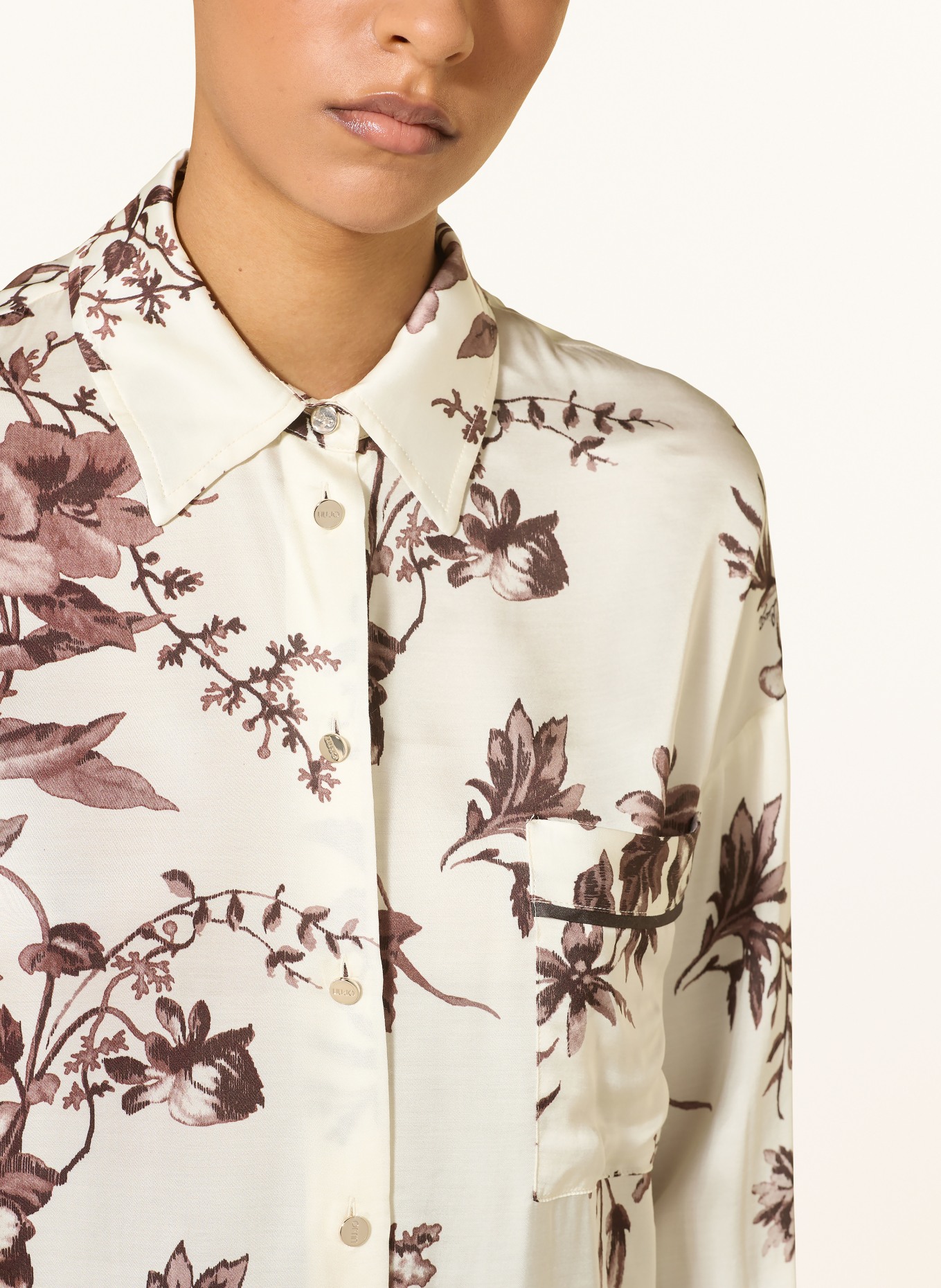 LIU JO Satin shirt blouse: ECRU / DARK BROWN