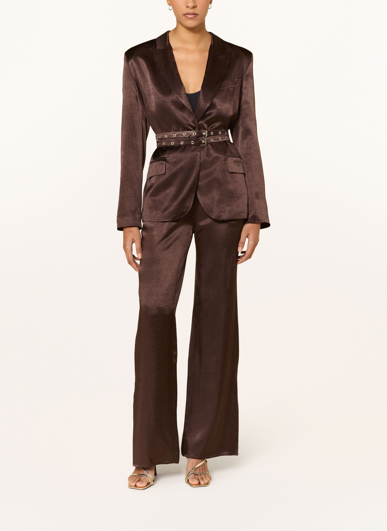 LIU JO Spodnie Marlene z satyny: CIEMNOBRĄZOWY