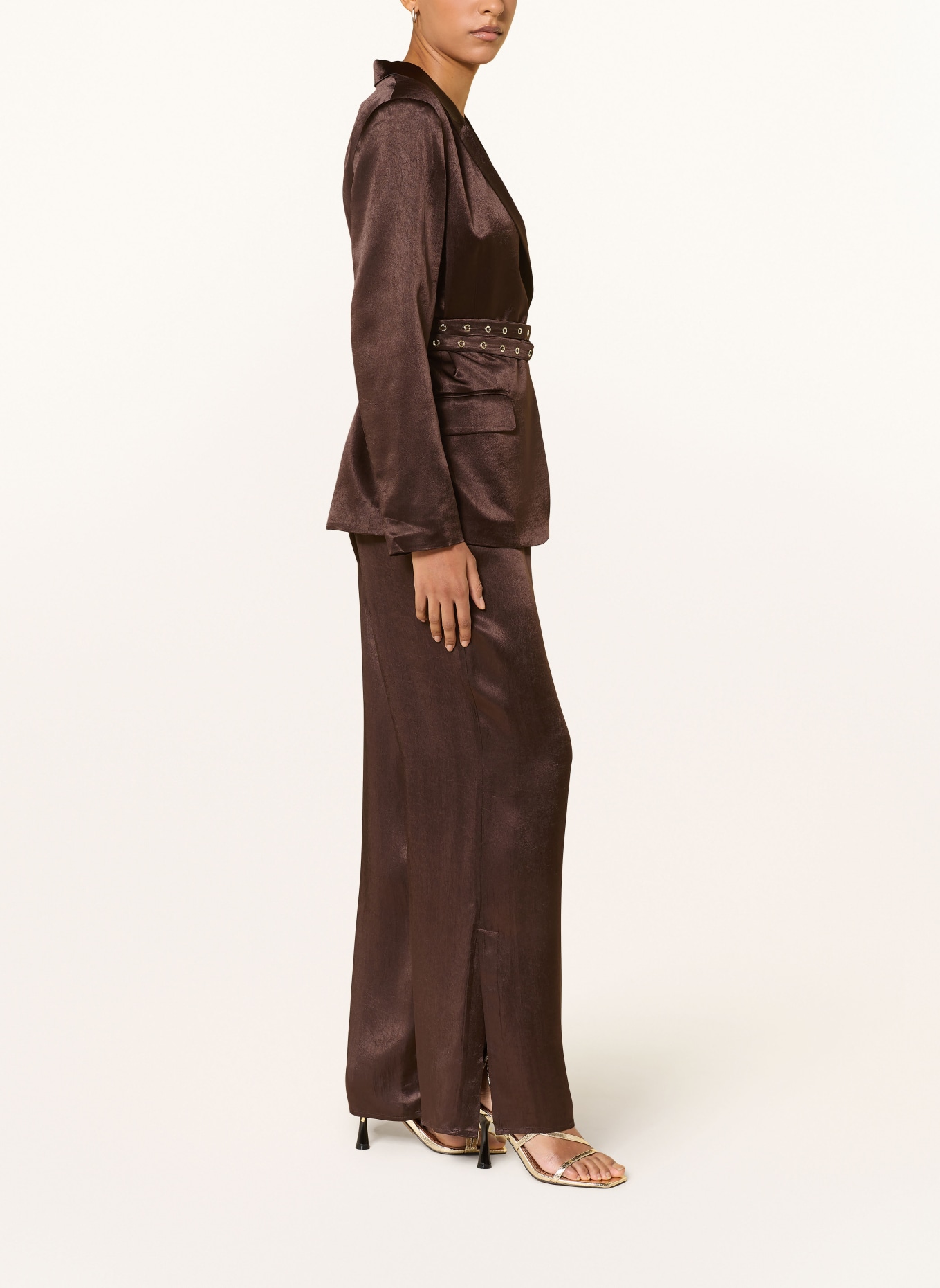 LIU JO Spodnie Marlene z satyny: CIEMNOBRĄZOWY