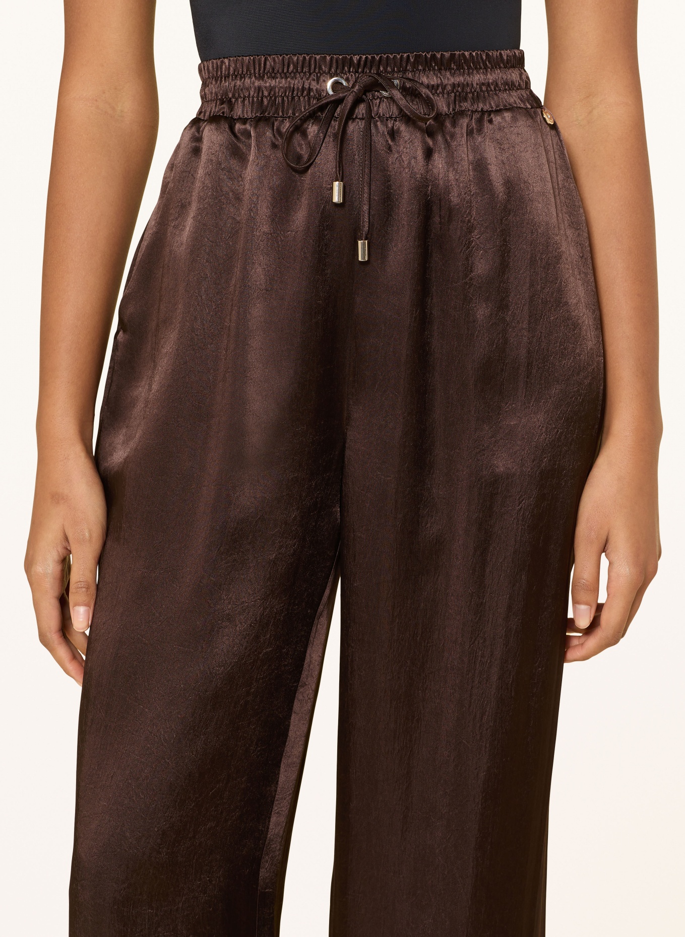 LIU JO Spodnie Marlene z satyny: CIEMNOBRĄZOWY