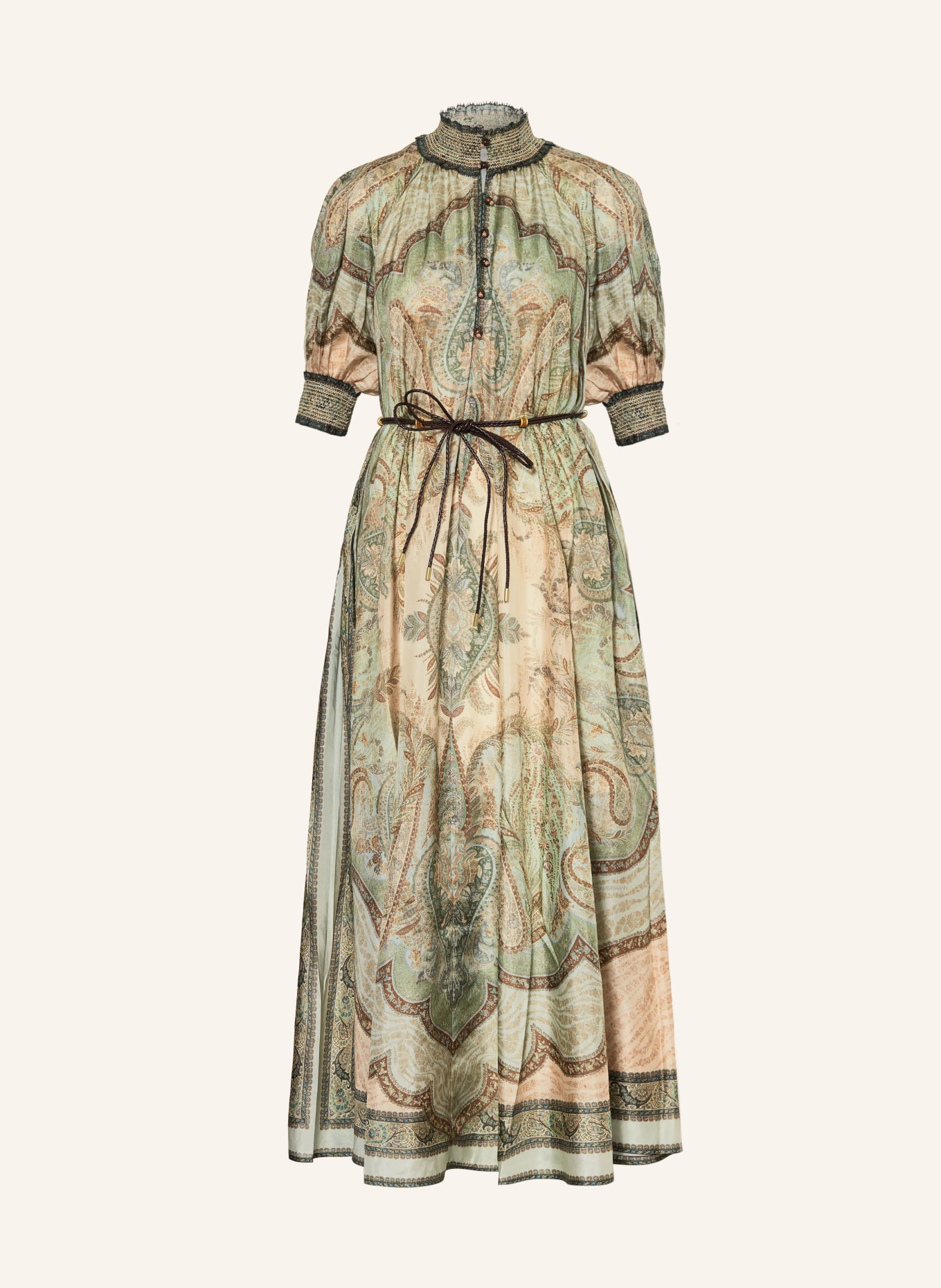 ZIMMERMANN Seidenkleid WANDERLUST: MINT / BRAUN / ECRU