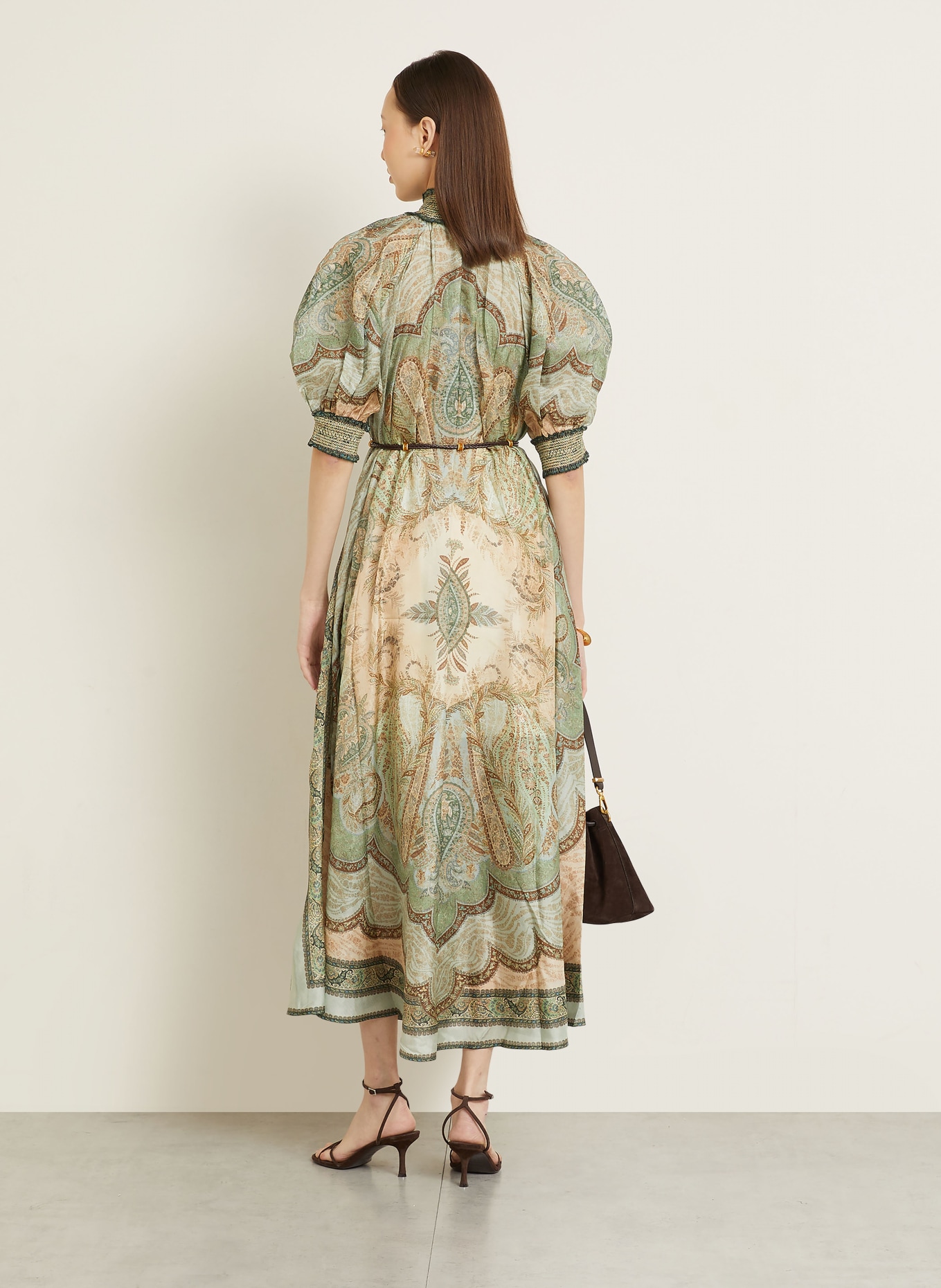 ZIMMERMANN Seidenkleid WANDERLUST: MINT / BRAUN / ECRU