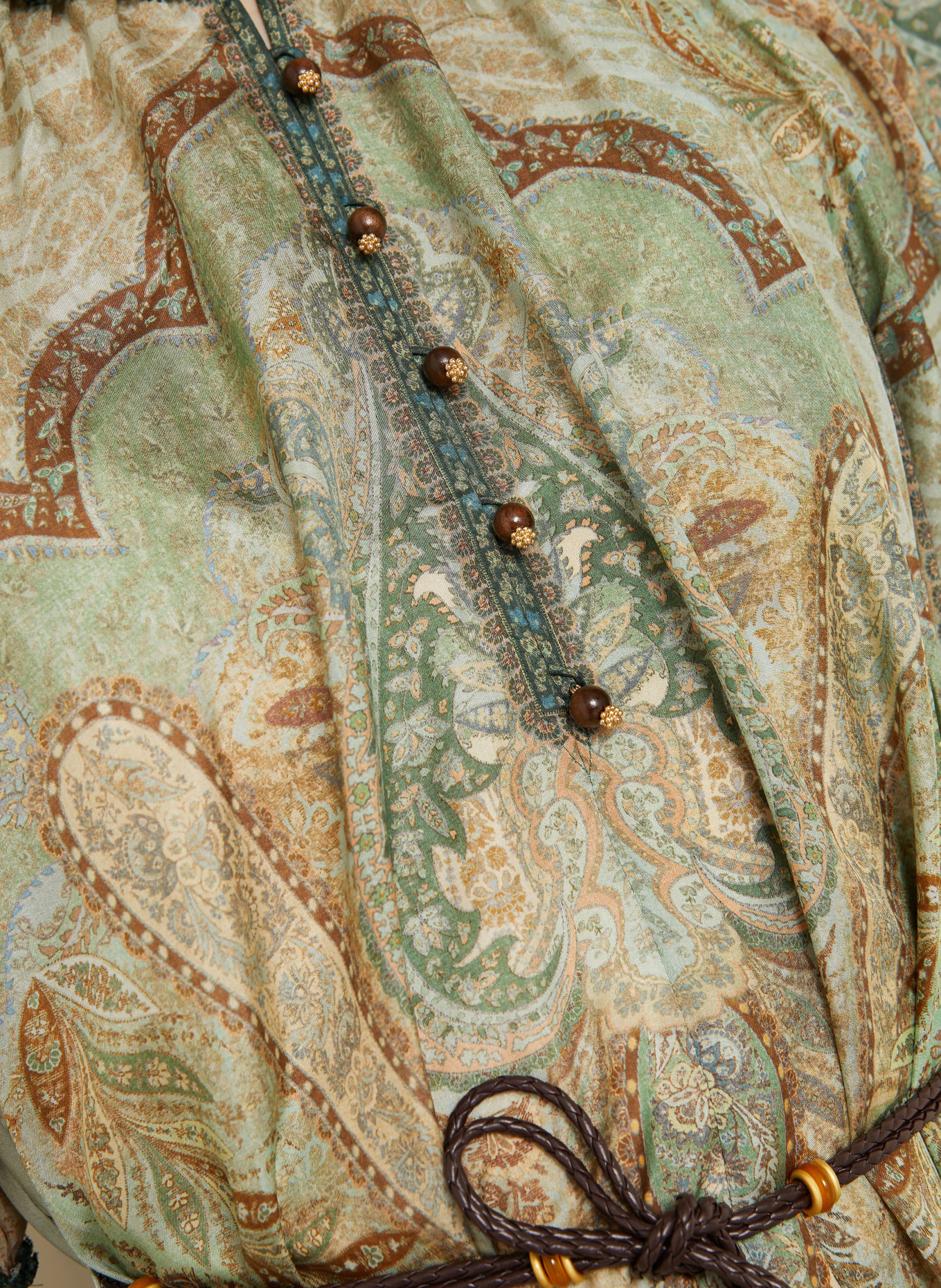 ZIMMERMANN Seidenkleid WANDERLUST: MINT / BRAUN / ECRU