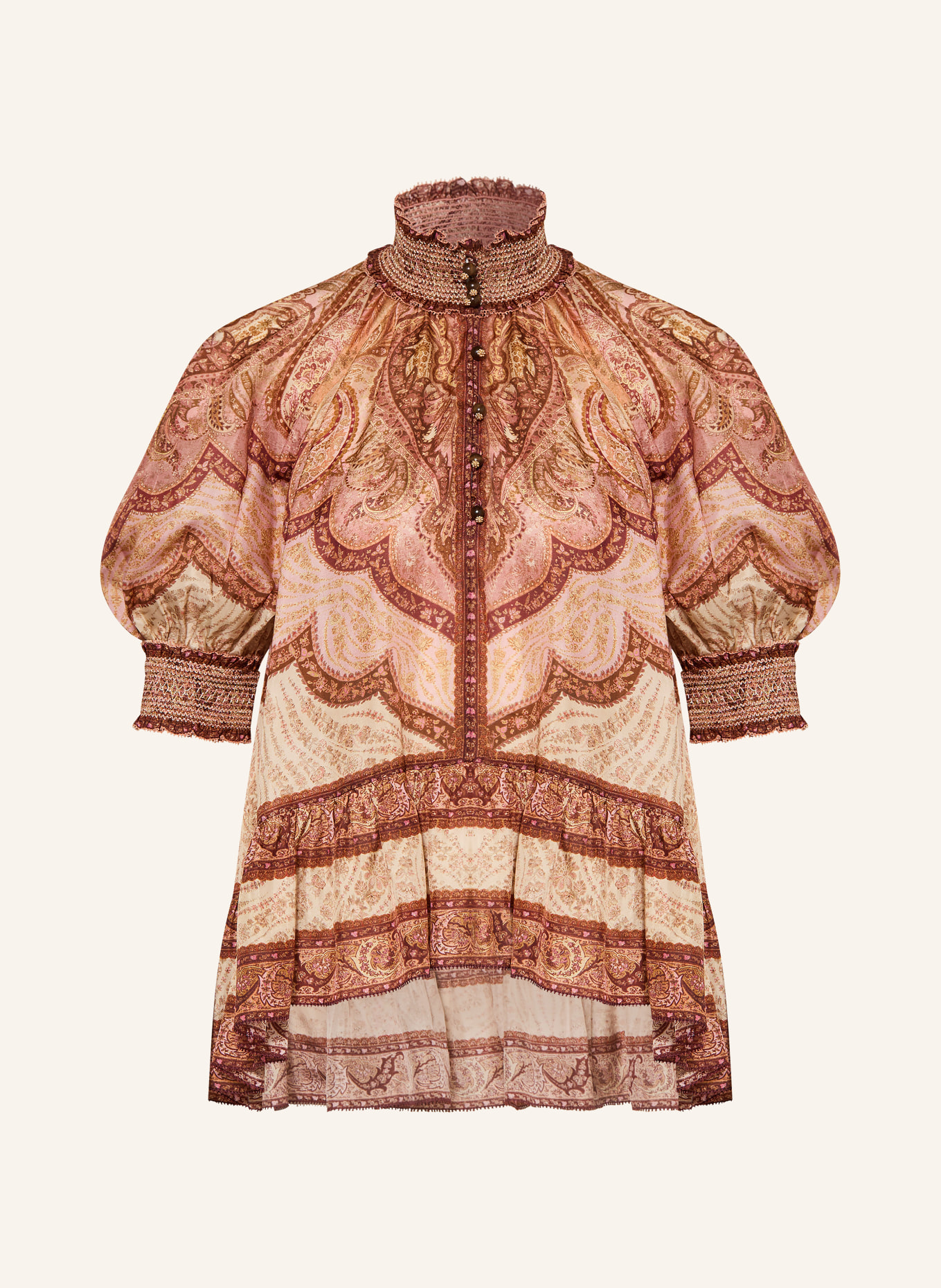 ZIMMERMANN Blusentop WANDERLUST aus Seide: BEIGE / BRAUN / ROSA