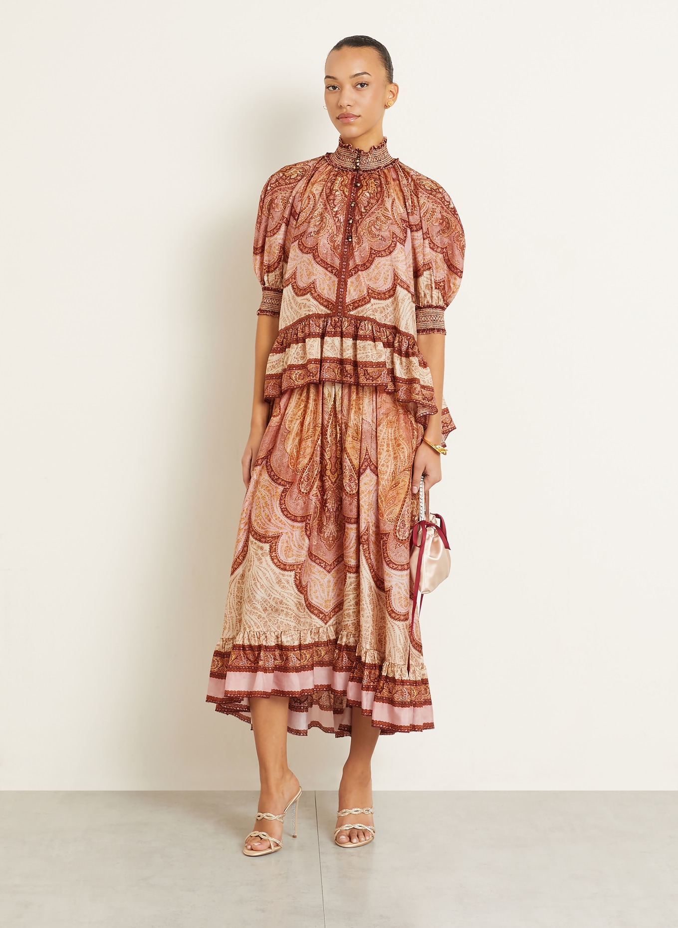 ZIMMERMANN Blusentop WANDERLUST aus Seide: BEIGE / BRAUN / ROSA