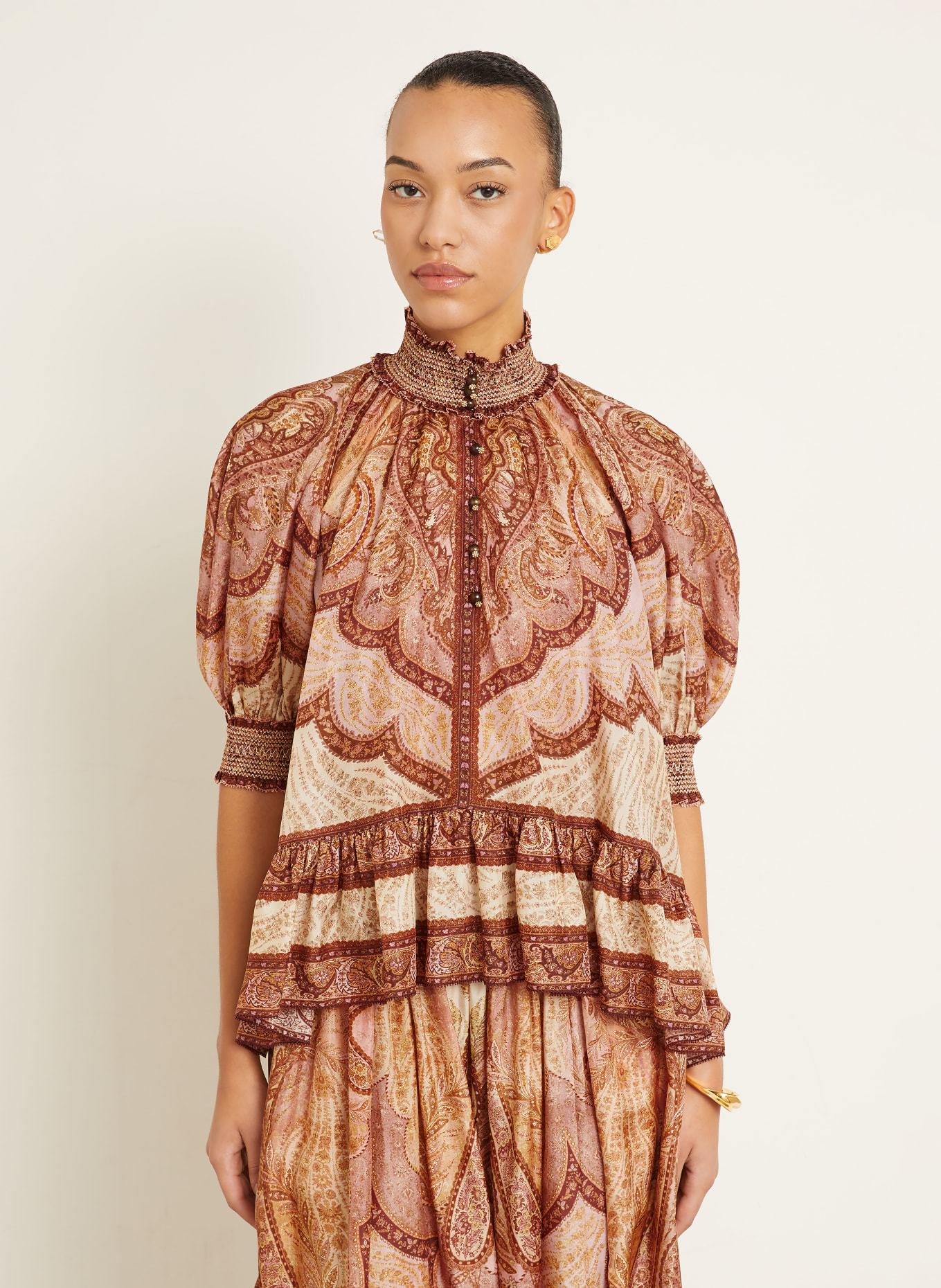 ZIMMERMANN Blusentop WANDERLUST aus Seide: BEIGE / BRAUN / ROSA