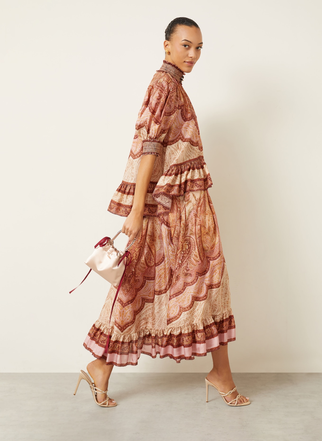 ZIMMERMANN Blusentop WANDERLUST aus Seide: BEIGE / BRAUN / ROSA