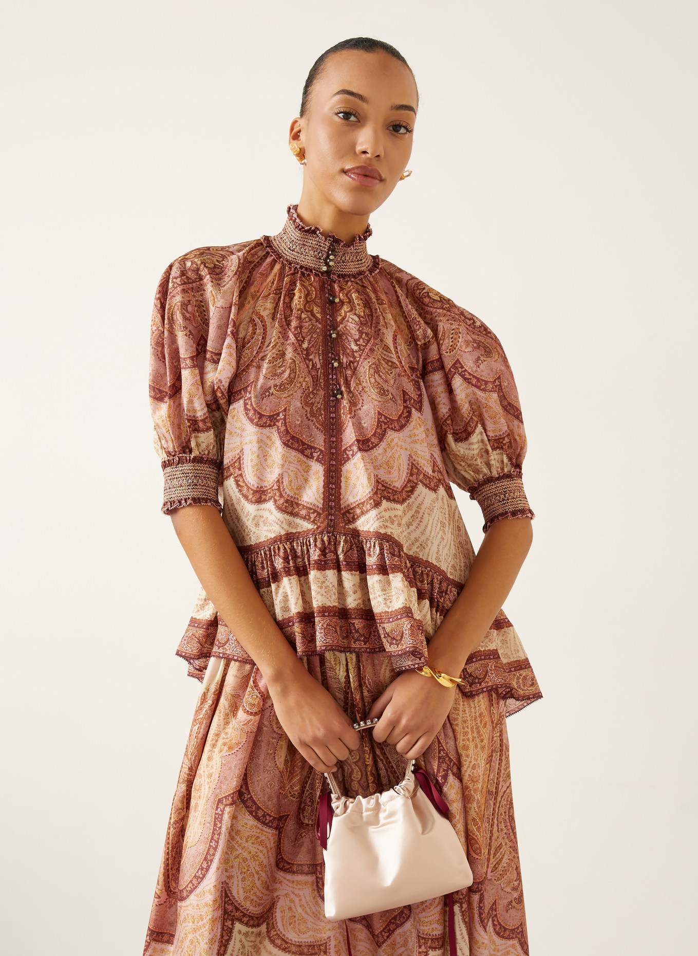 ZIMMERMANN Blusentop WANDERLUST aus Seide: BEIGE / BRAUN / ROSA